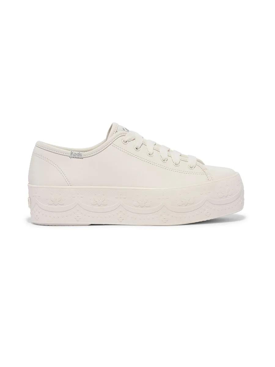 KEDS Women Triple Up Leather Lace Foxing White