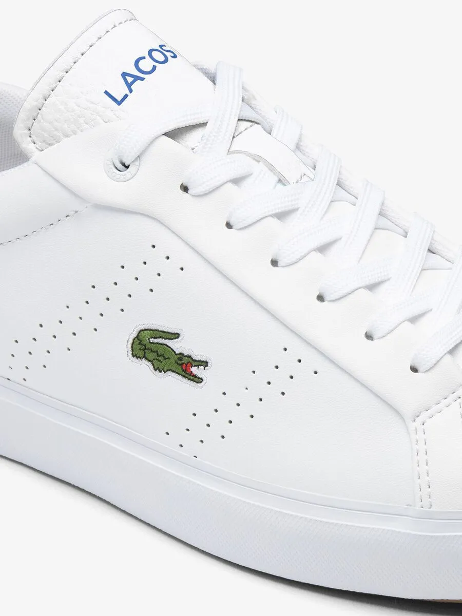 LACOSTE White Men’s Powercourt 2.0 Contrasted Leather Trainers