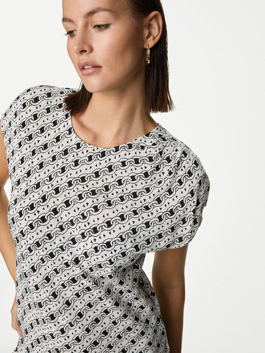 MARKS & SPENCER Women Maxi Dress Waisted Cupro Rich Printed Ivory Mix