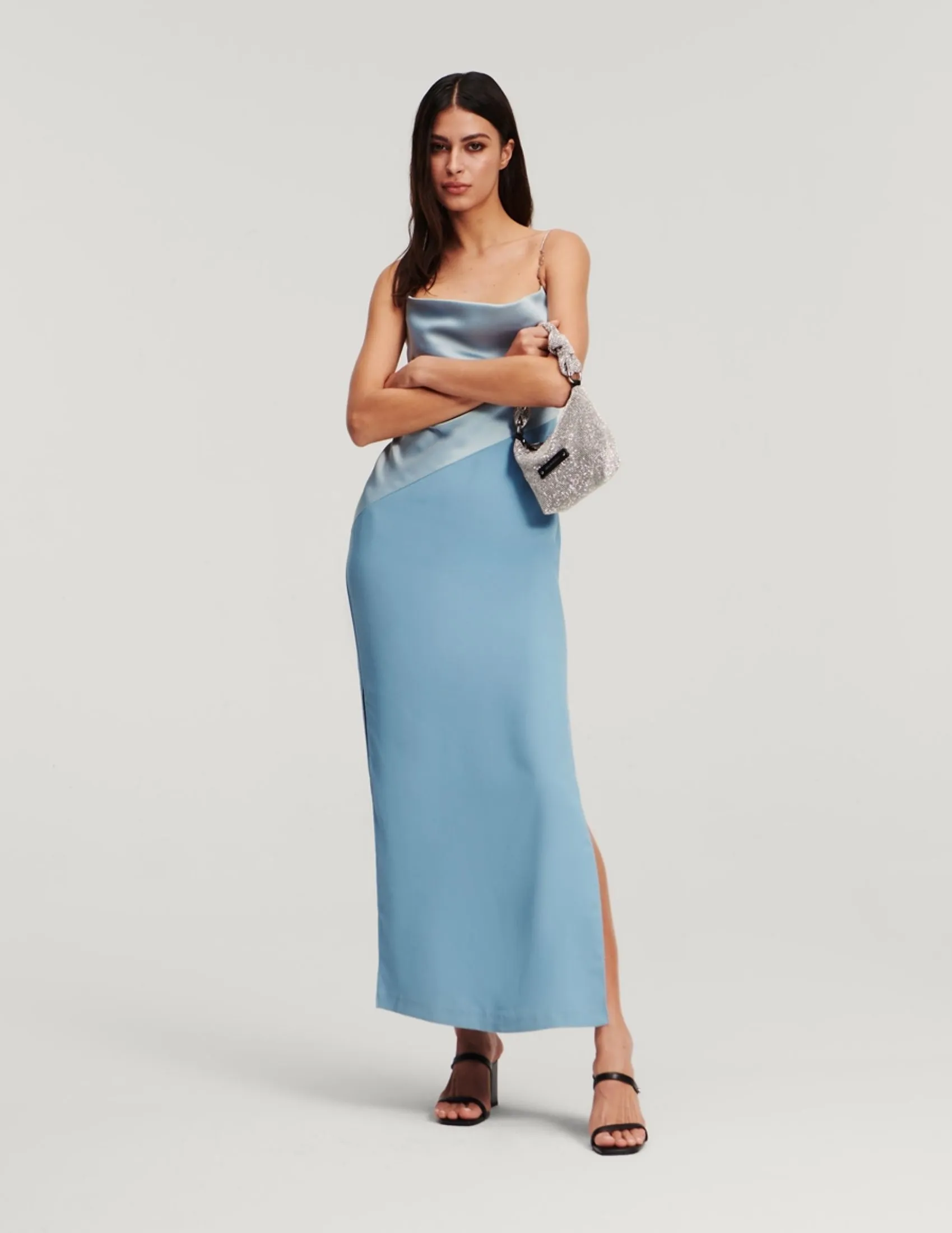 KARL LAGERFELD KARL CHARM SATIN WOMEN DRESS CASHMERE BLUE