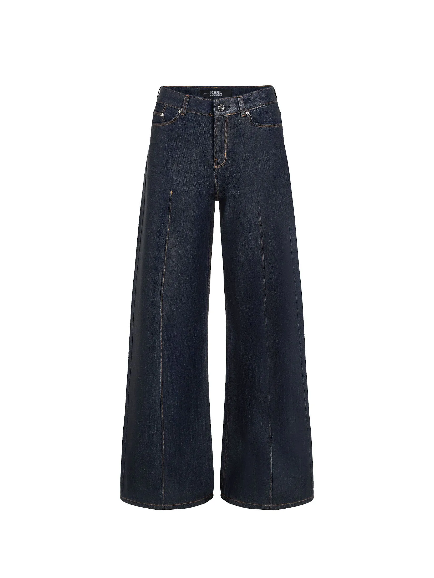 KARL LAGERFELD COATED WIDE LEG DENIM PANTS DARK BLUE DENIM