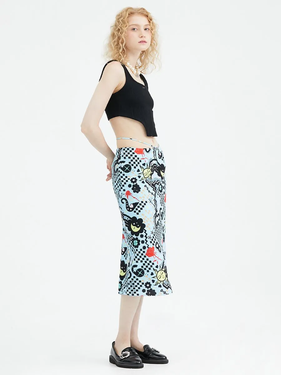 KLOSET (PF23)Symbolic Print Midi Skirt Blue