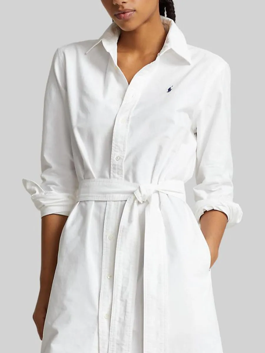POLO RALPH LAUREN Women Dress-Belted Cotton Oxford Shirtdress-White