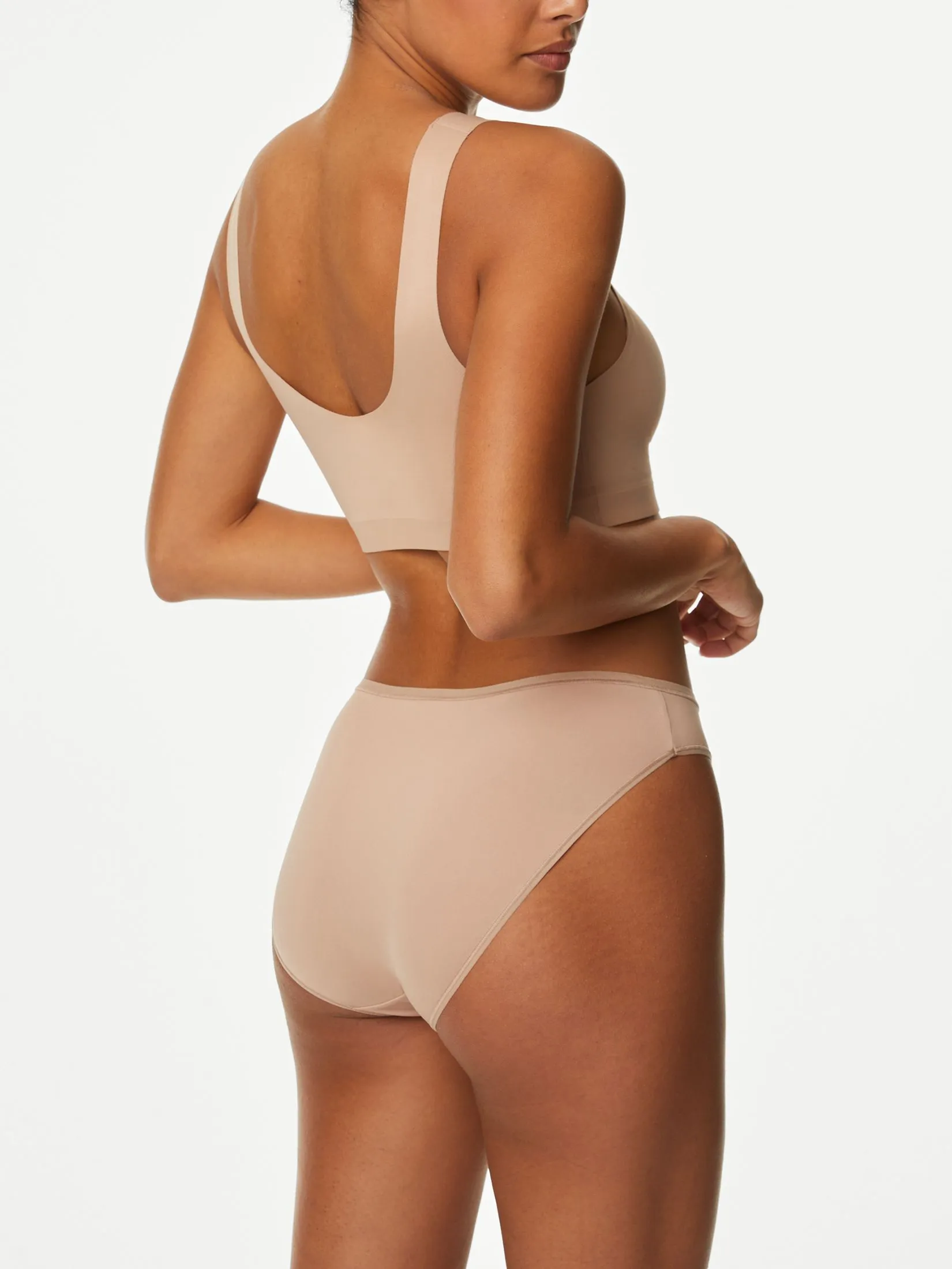 MARKS & SPENCER Women Knickers No VPL Microfibre High Leg 5pk Almond