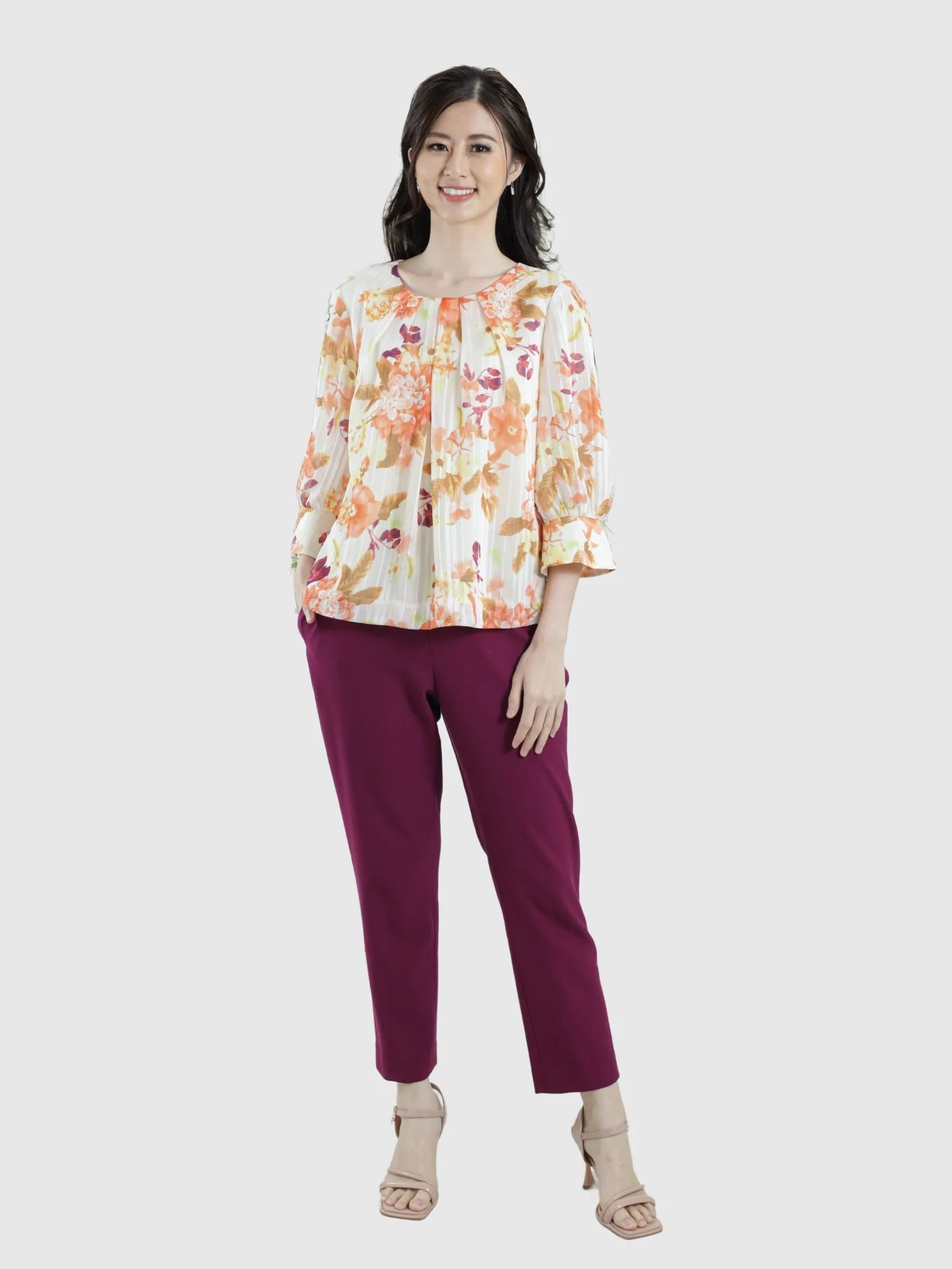 MIKIKO Women Blouse Long Sleeves Chiffon Angora Orange