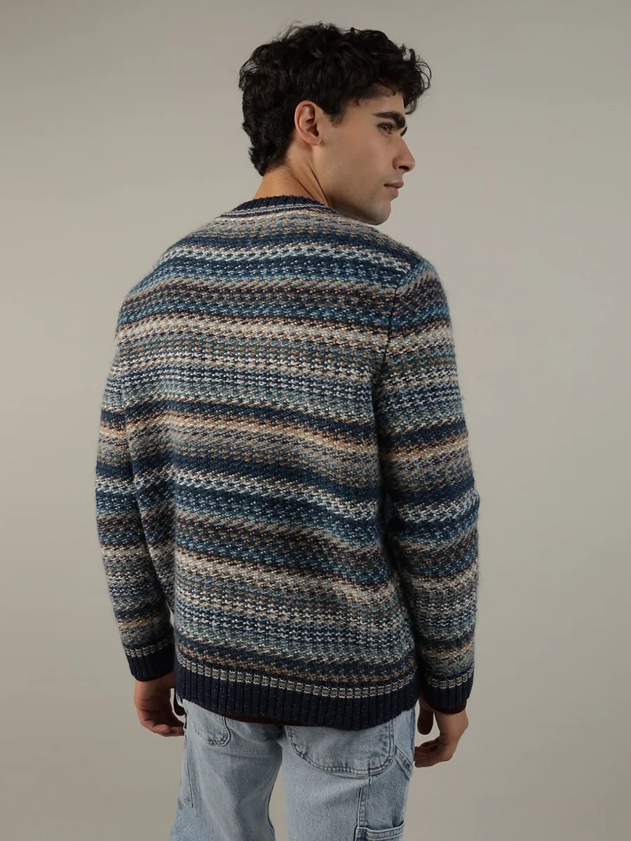 AMERICAN EAGLE MEN 1800 FAIR ISLE CABLE CREW 400 BLUE