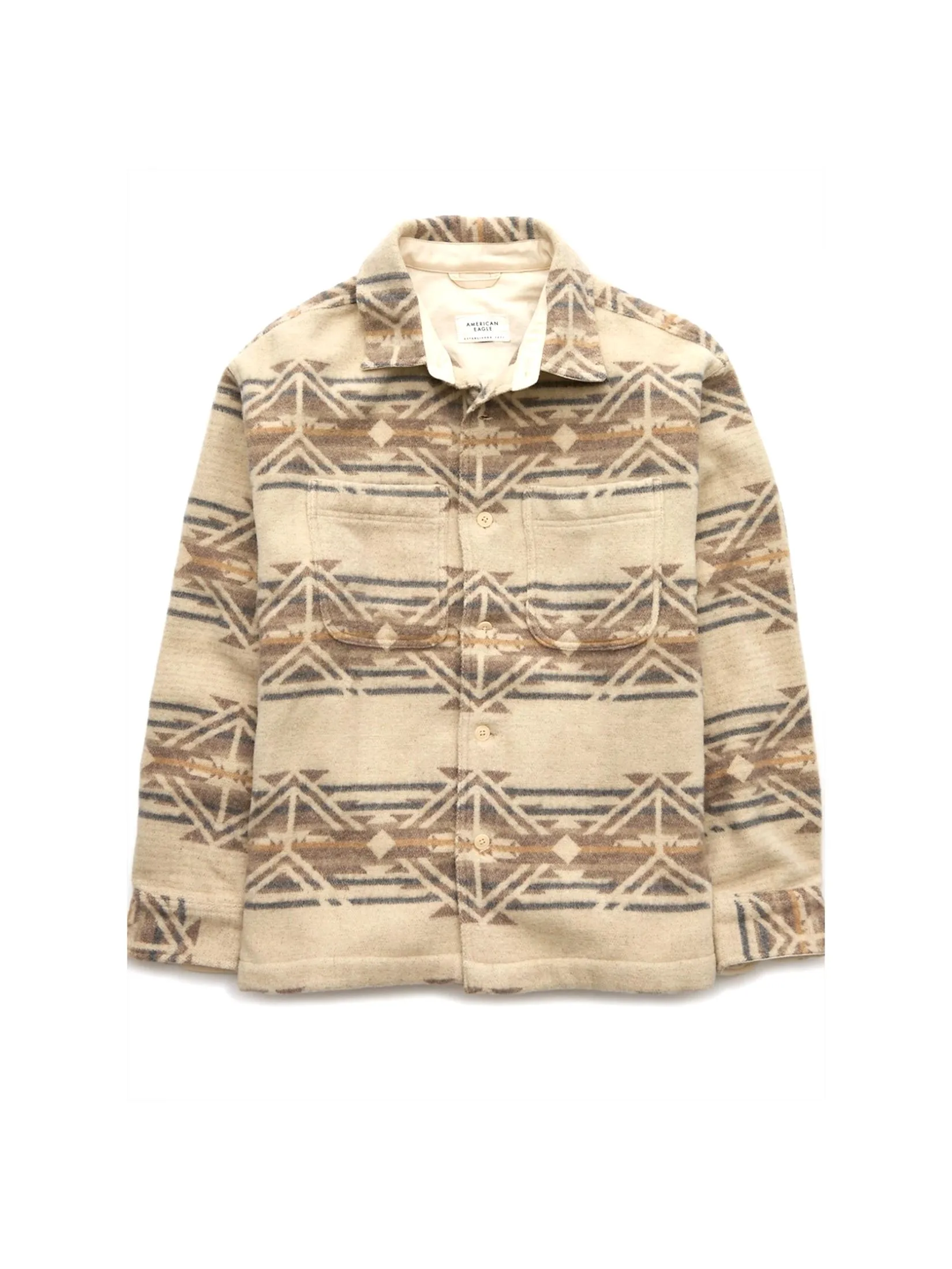 AMERICAN EAGLE MEN ARNOLD GEO OVERSIZED CSC COLLAR COLIN JACQUARD OVERSHIRT 247 COCOA CREAM