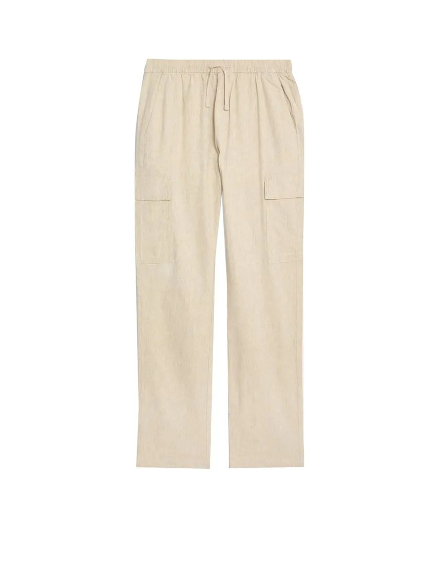 MARKS & SPENCER Men Cargo Trousers Linen Rich Elasticated Waist Stone
