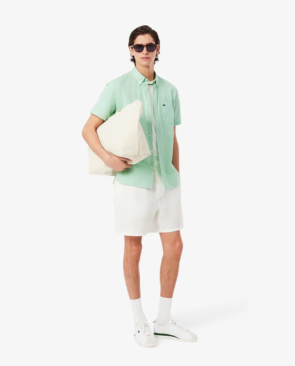 LACOSTE Short Sleeved Regular Fit Gingham Shirt White