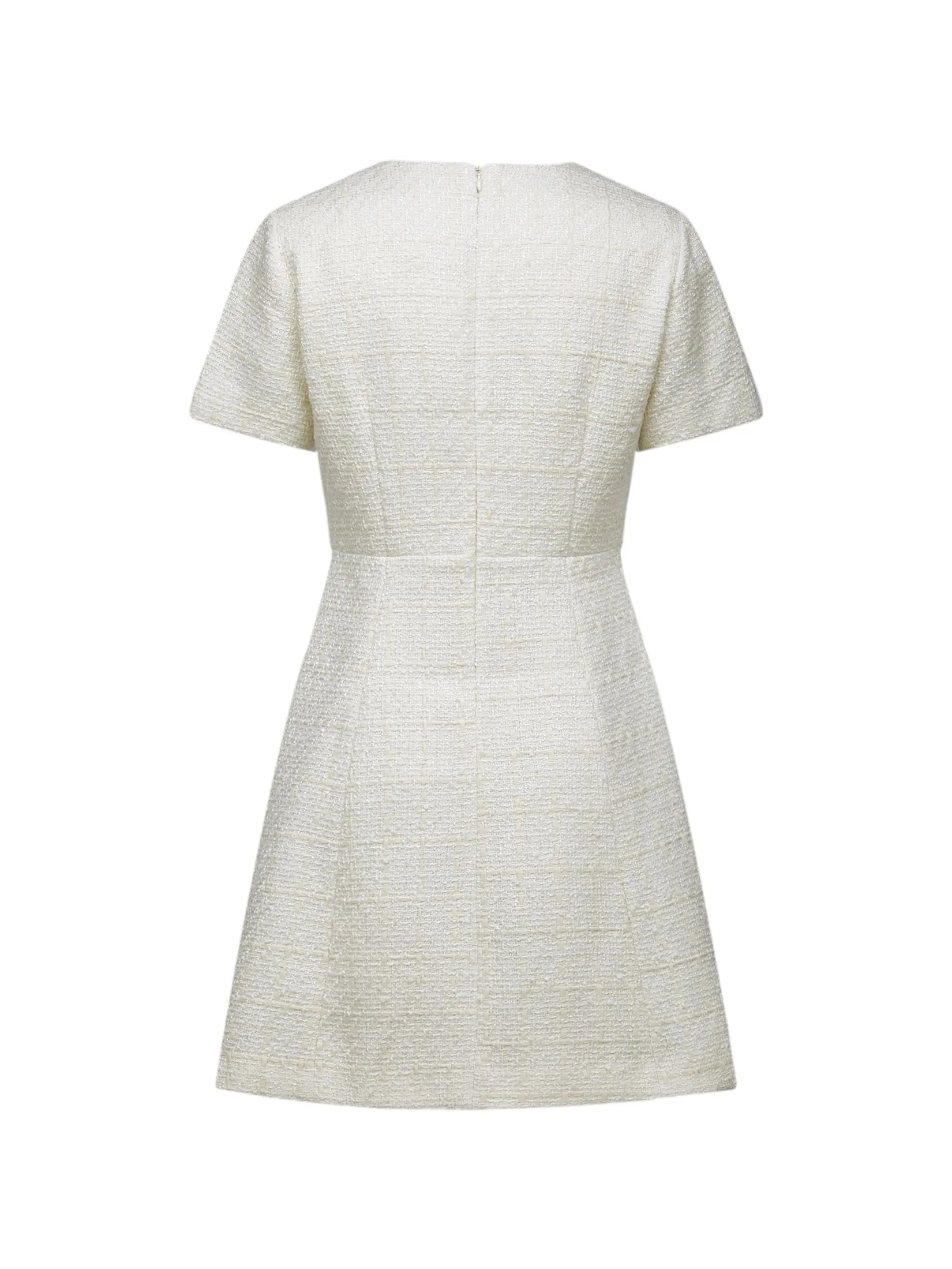 G2000 Women Clothing Tweed Button Front Pleated Dress Fit & Flare Shape - Off-White