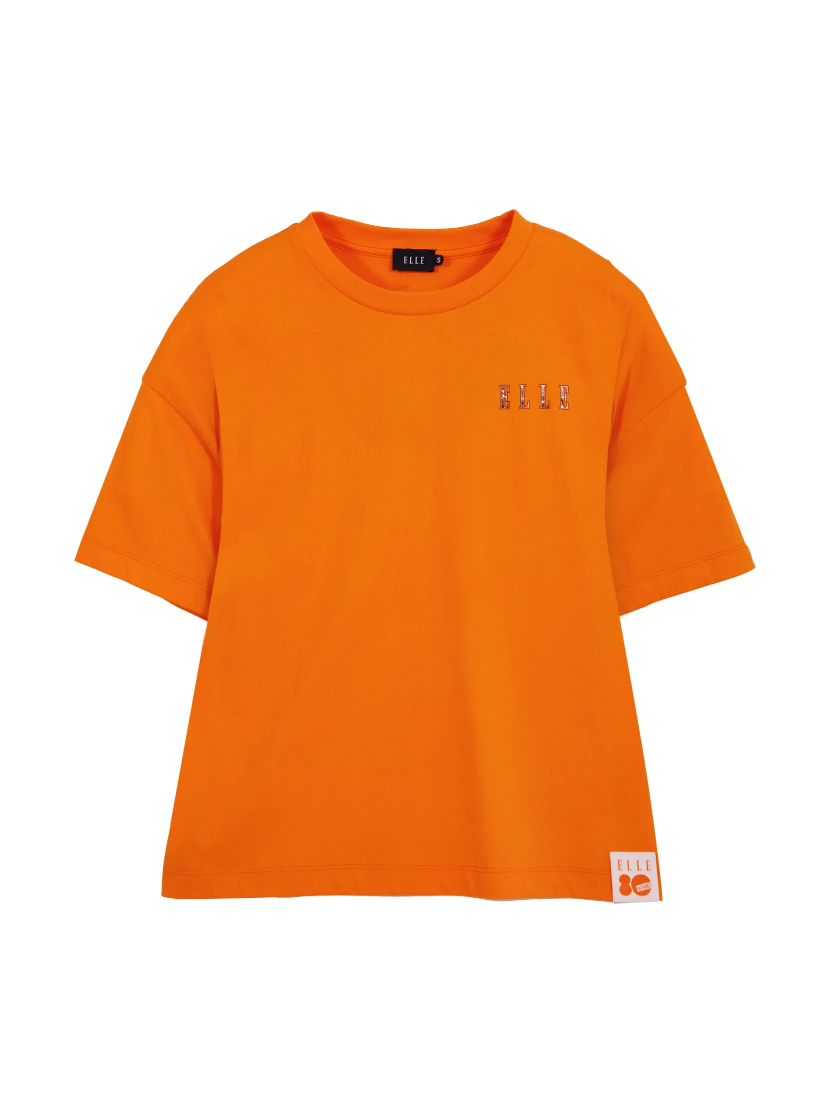 ELLE Women's Short Sleeve Crop T-Shirt in Cotton with Graphic Print W3K723 - Orange | ELLE 80 YEARS LIMITED EDITION