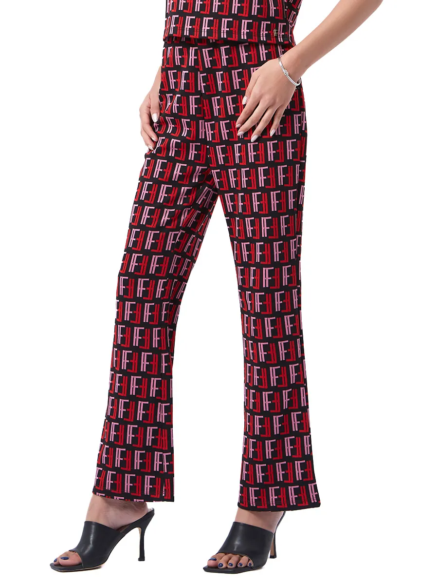F-FASHION FF Logo Monogram Flair Leg Trousers Women MIX COLORS