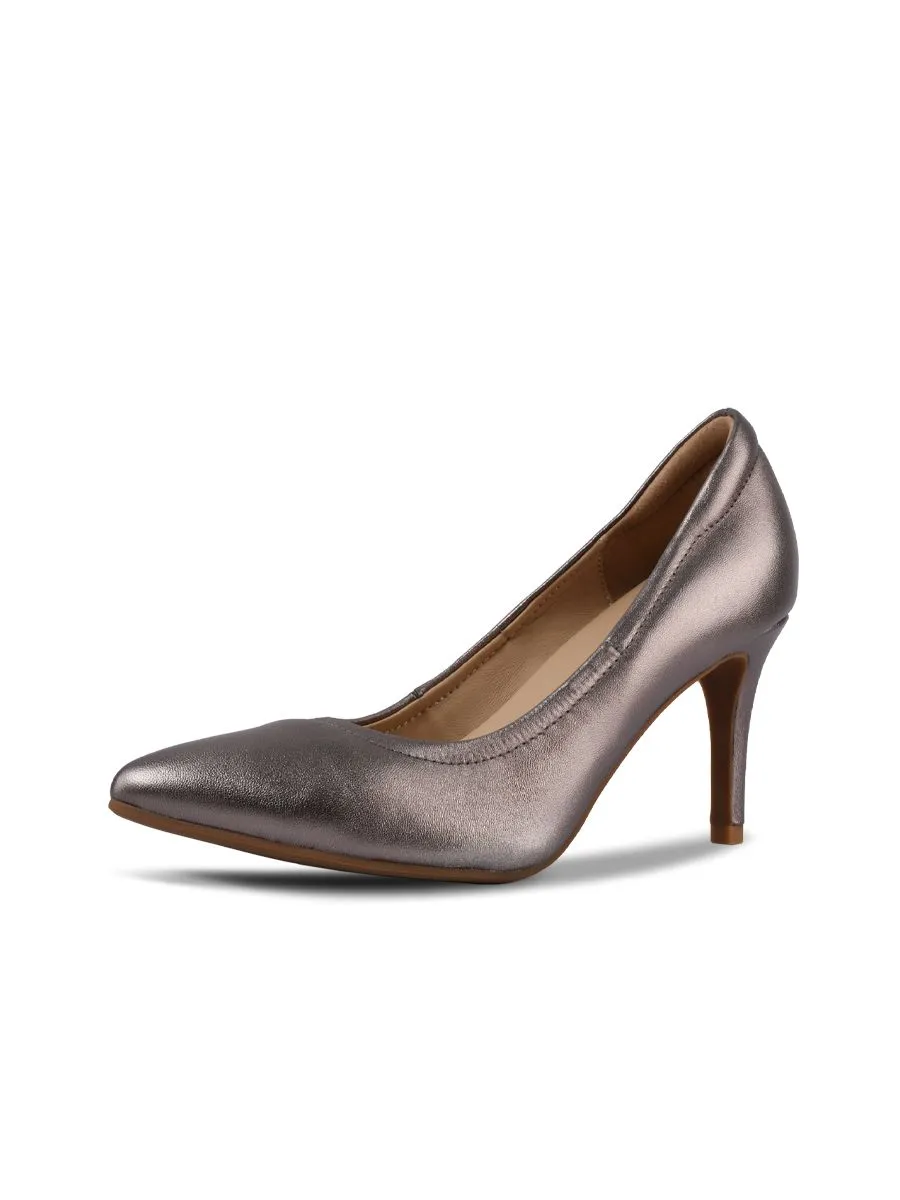 SIRENA Metallic Pewter Leather Court Shoes Pointed Toe High Heel 3 inch Cinderella