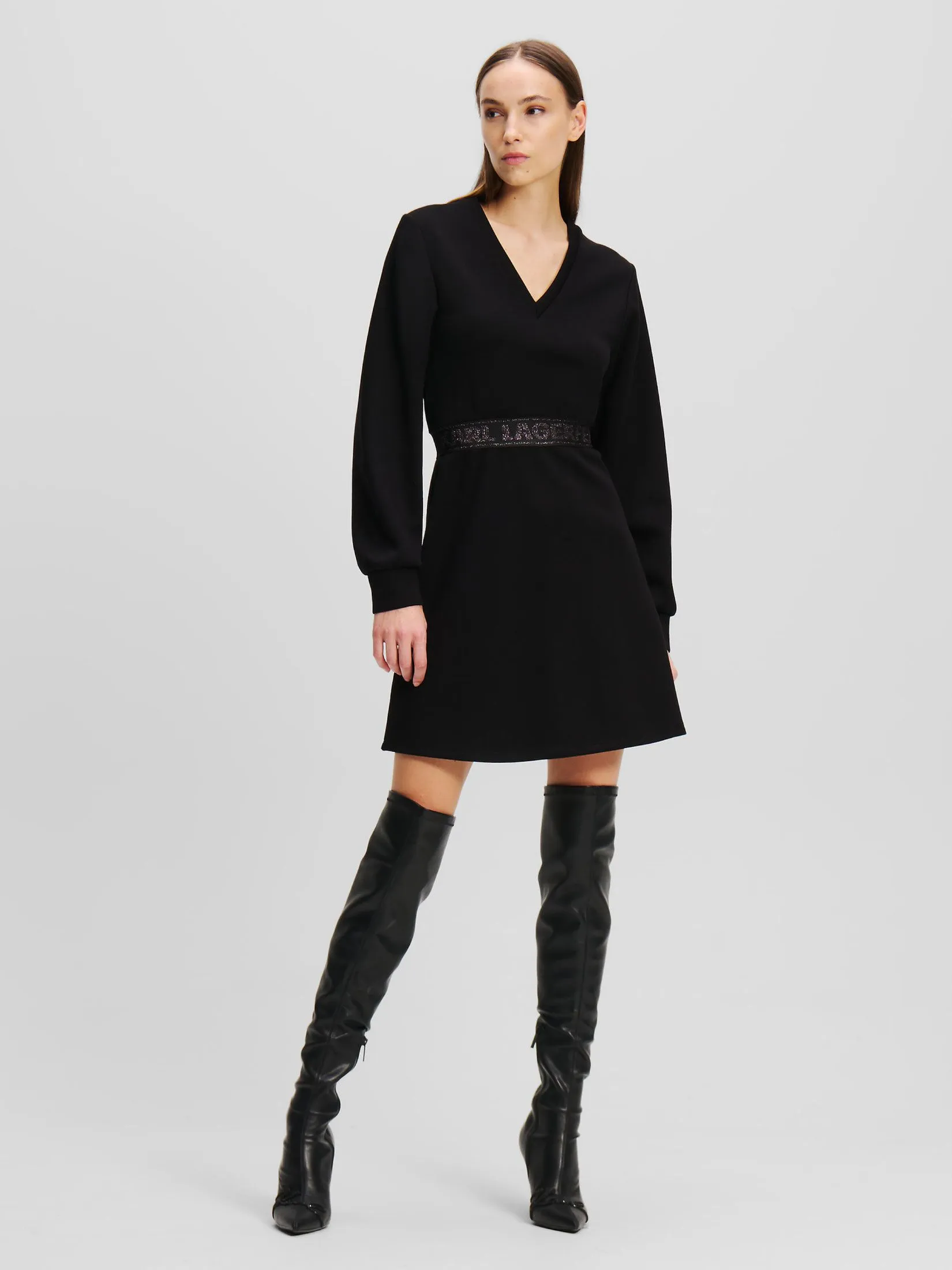 KARL LAGERFELD GLITTER LOGO TAPE SWEATDRESS BLACK