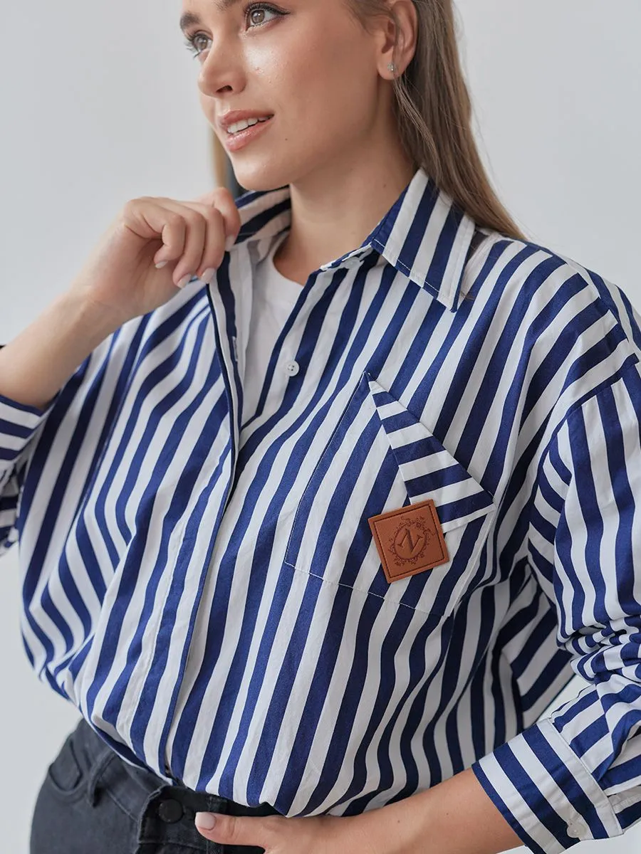 NAPIYONG Unisex Bestie Oversized Shirt in Big Navy Stripe