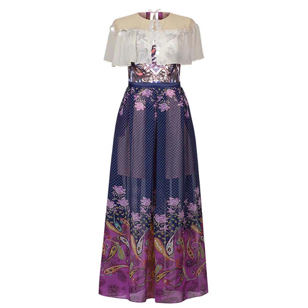 PEDZ Purple Pedz Aesthetic Birds Under Shawl Maxi Dress