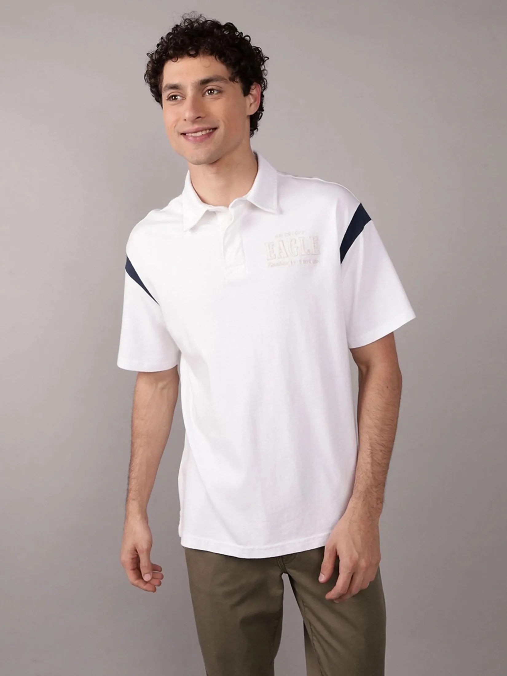 AMERICAN EAGLE MEN P- INTL SS RUGBY SHOULDER INSERT 100 WHITE