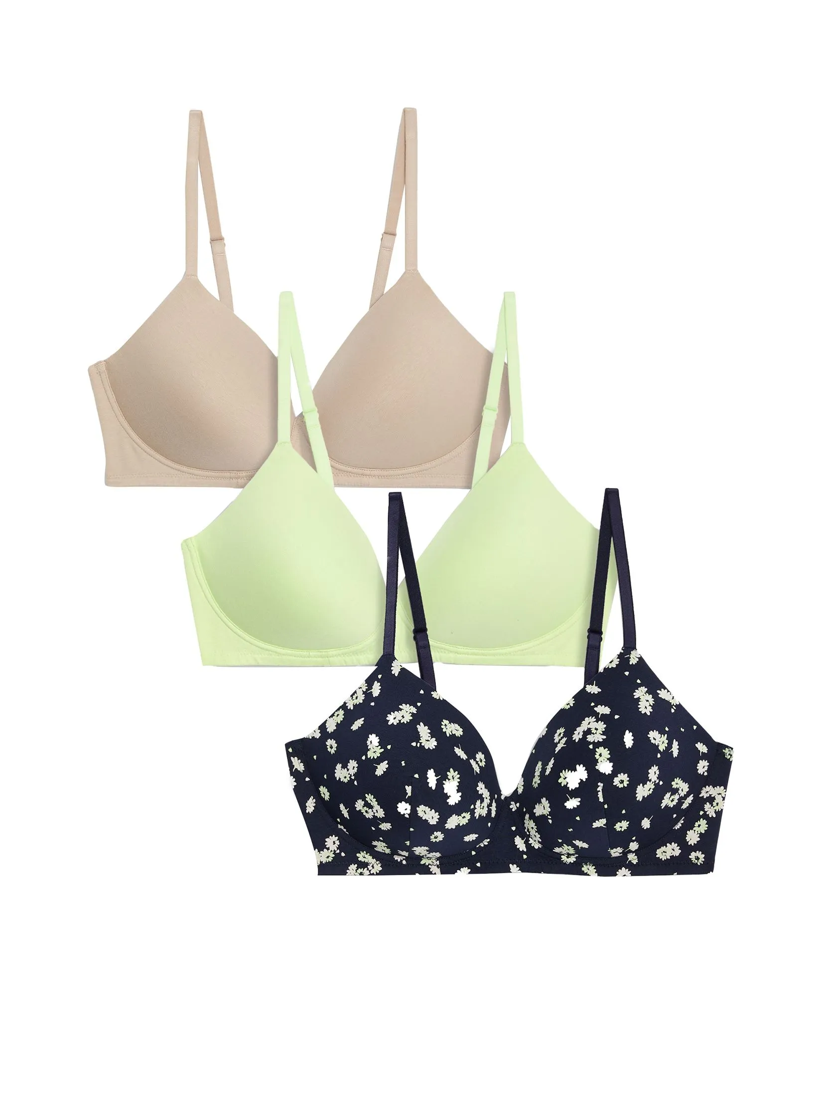 MARKS & SPENCER Women T-Shirt Bra Cotton Non-Wired Full Cup 3pk Multi-Color