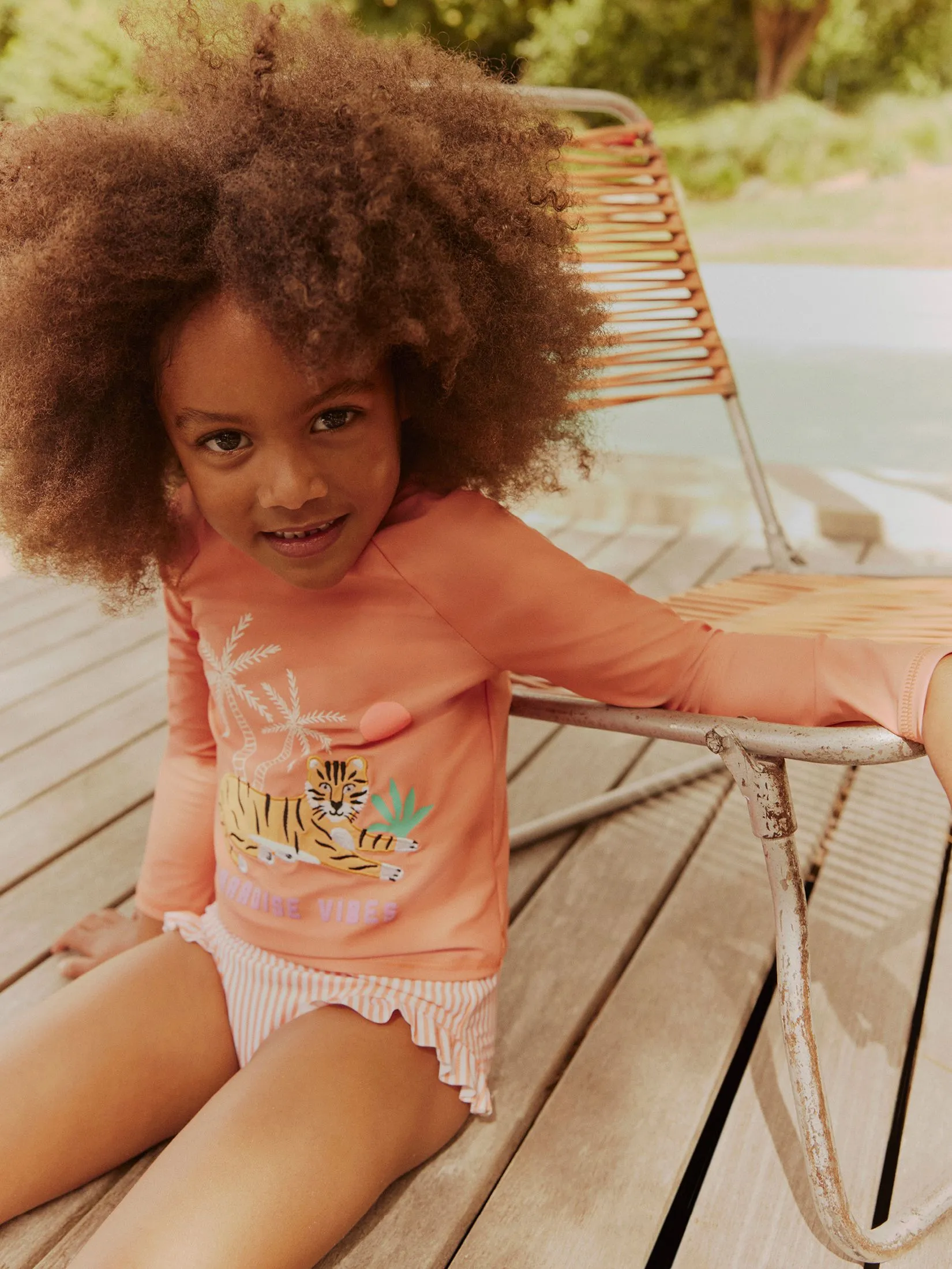 MARKS & SPENCER KIDS Girl Toddler Swim Set 2 Pcs. Tiger Vest Long Sleeve Rash Coral