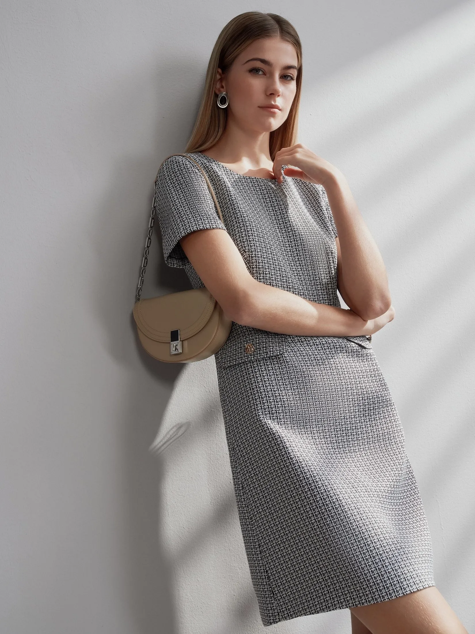 G2000 Women Clothing A-Shaped Tweed Dress  A-Shape - Black