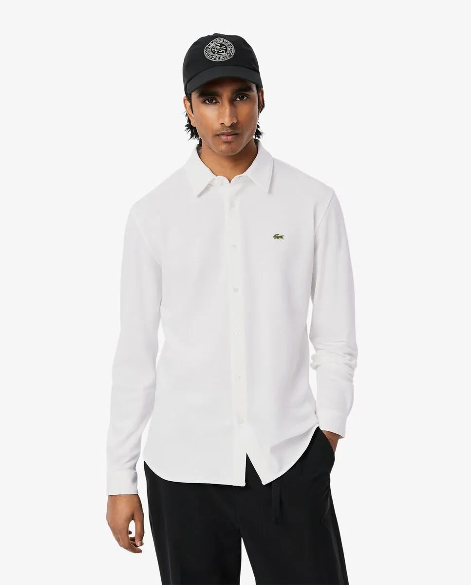 LACOSTE Slim Fit Petit Piqu  Shirt White Size - 38