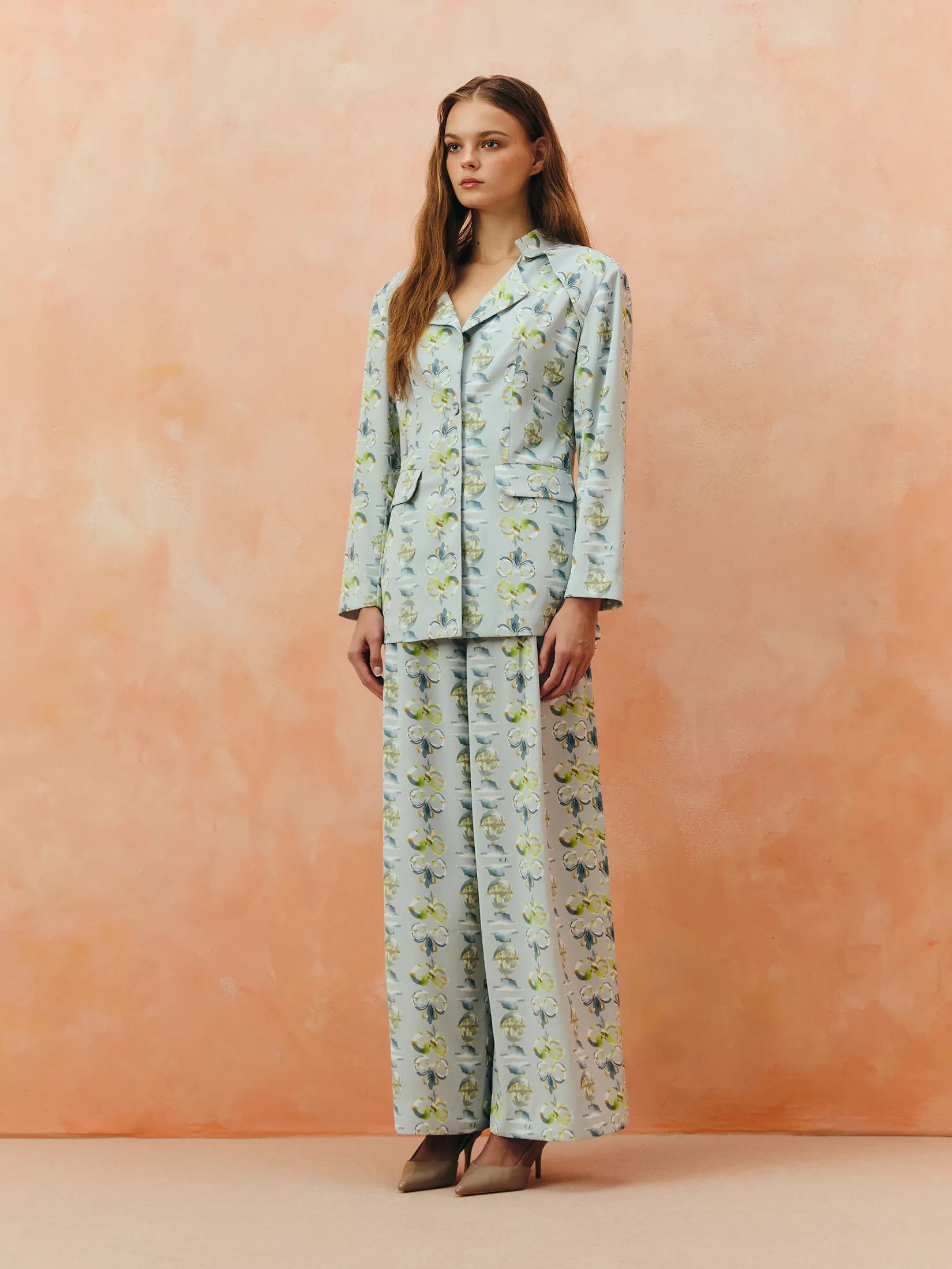 SHAKA Woman Blouse Printed Satin Tailored Jacket Light Grey