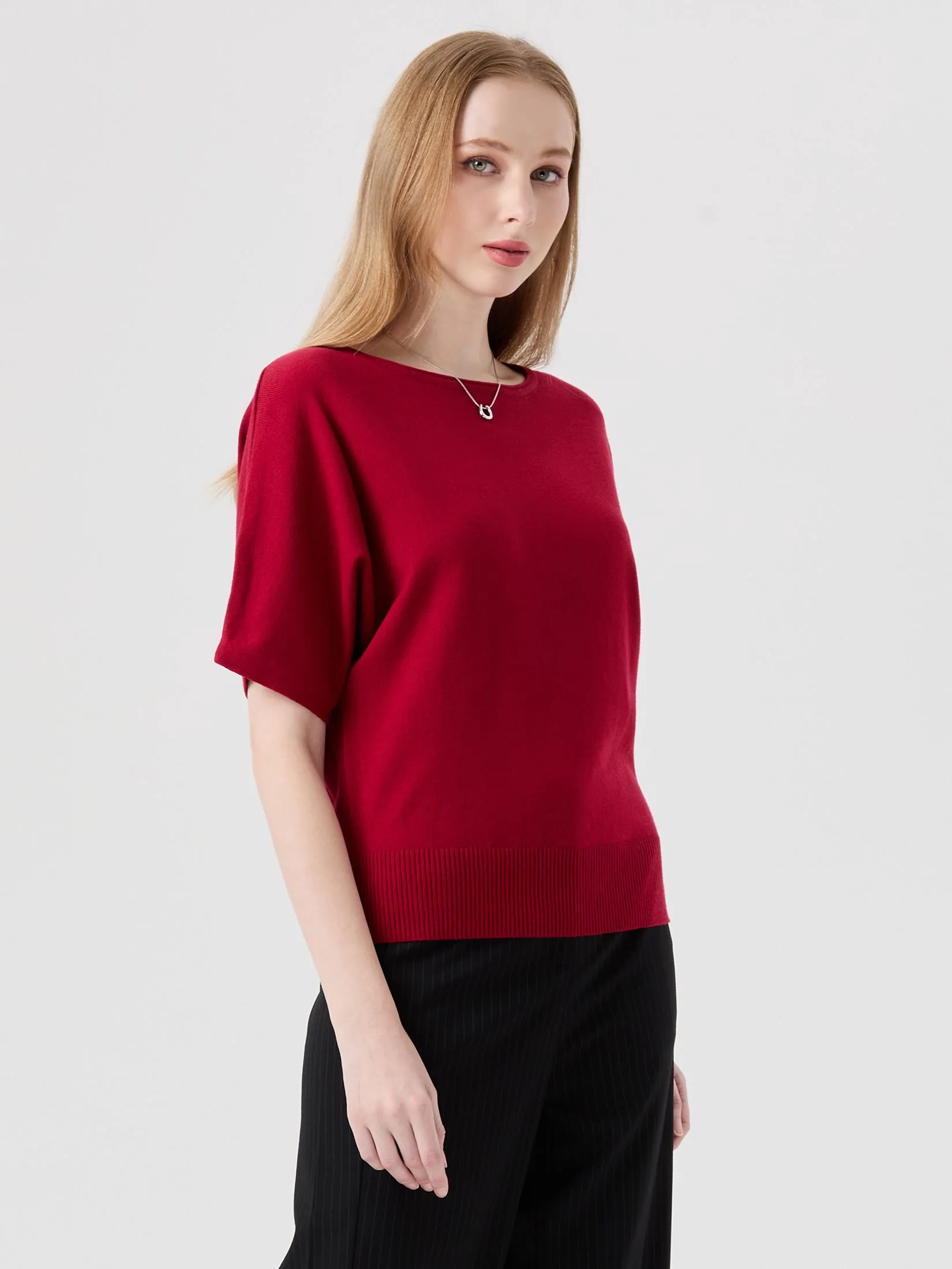 ESPADA Bat Wing Sleeve Sweater Women Red