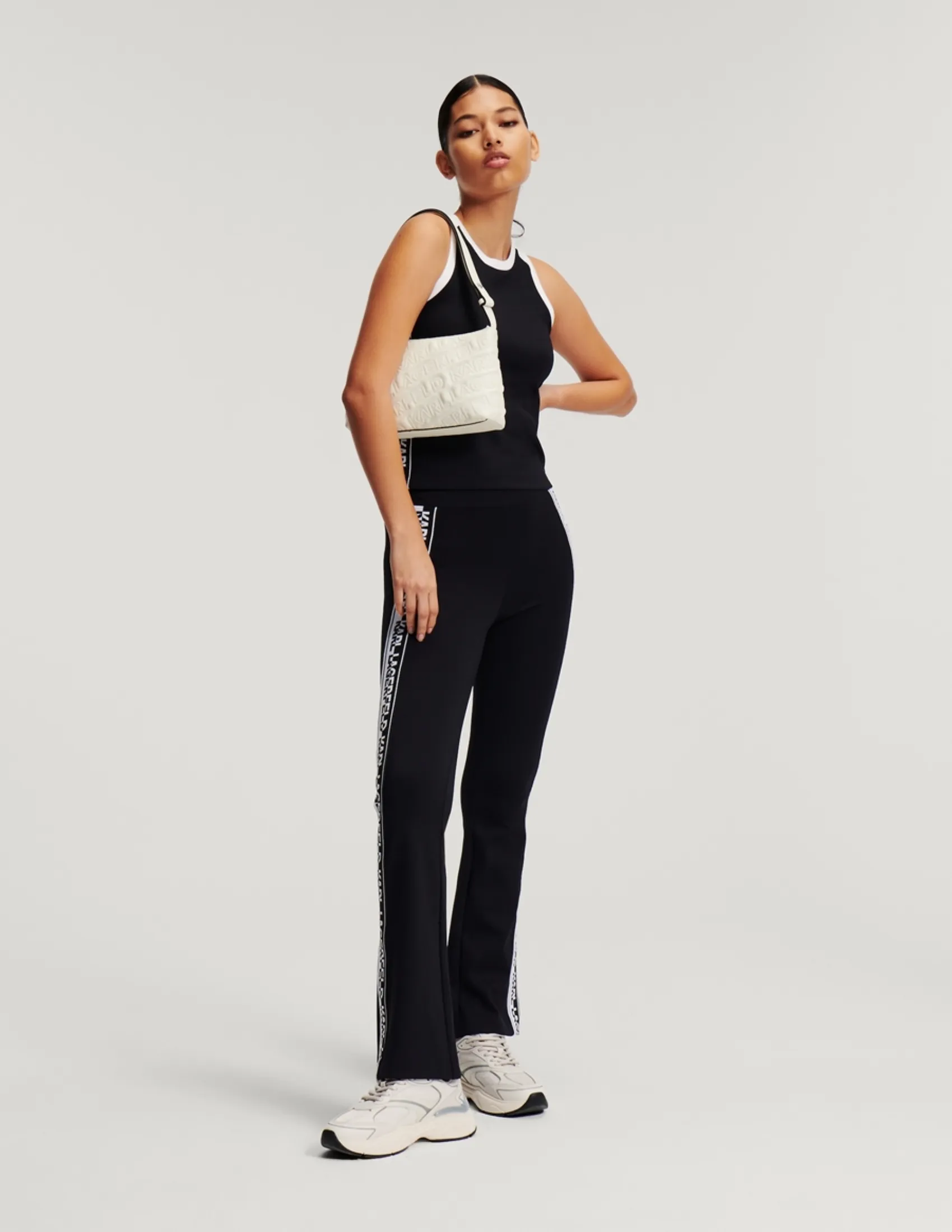 KARL LAGERFELD RTW-1 LOGO TAPE WOMEN LEGGINGS BLACK