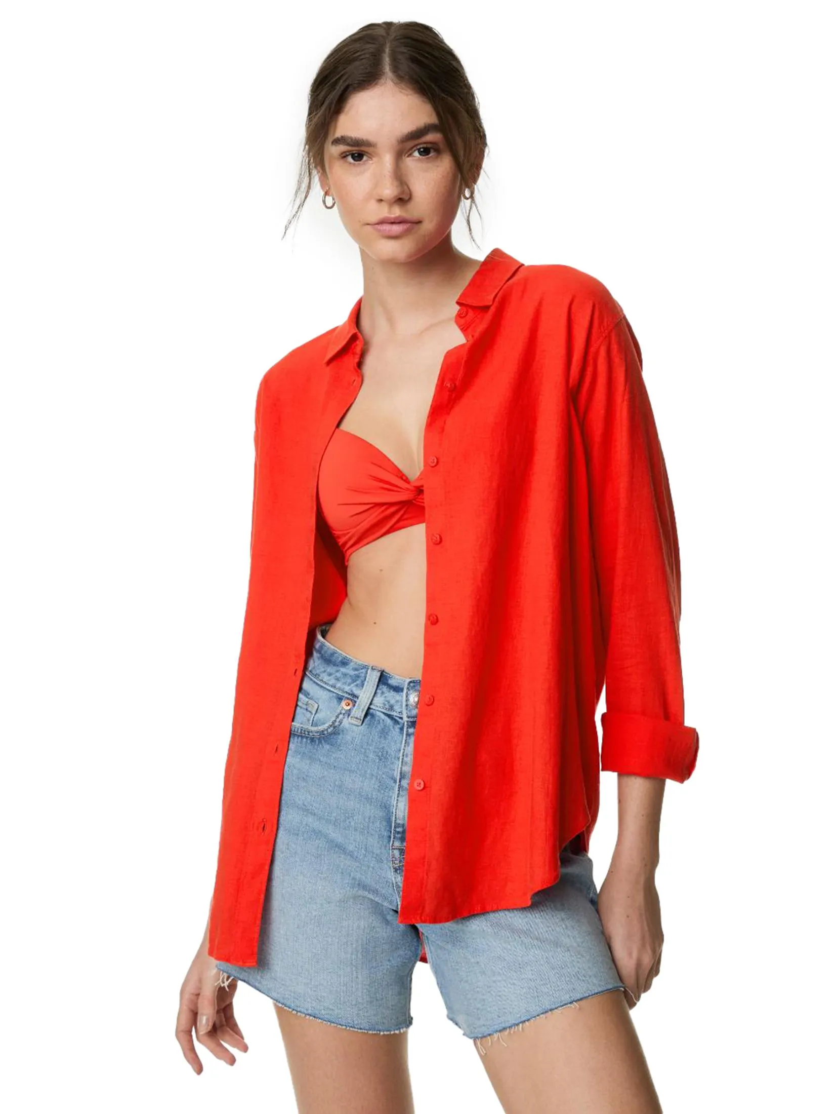 MARKS & SPENCER Women Shirt Linen Blend Collared Relaxed