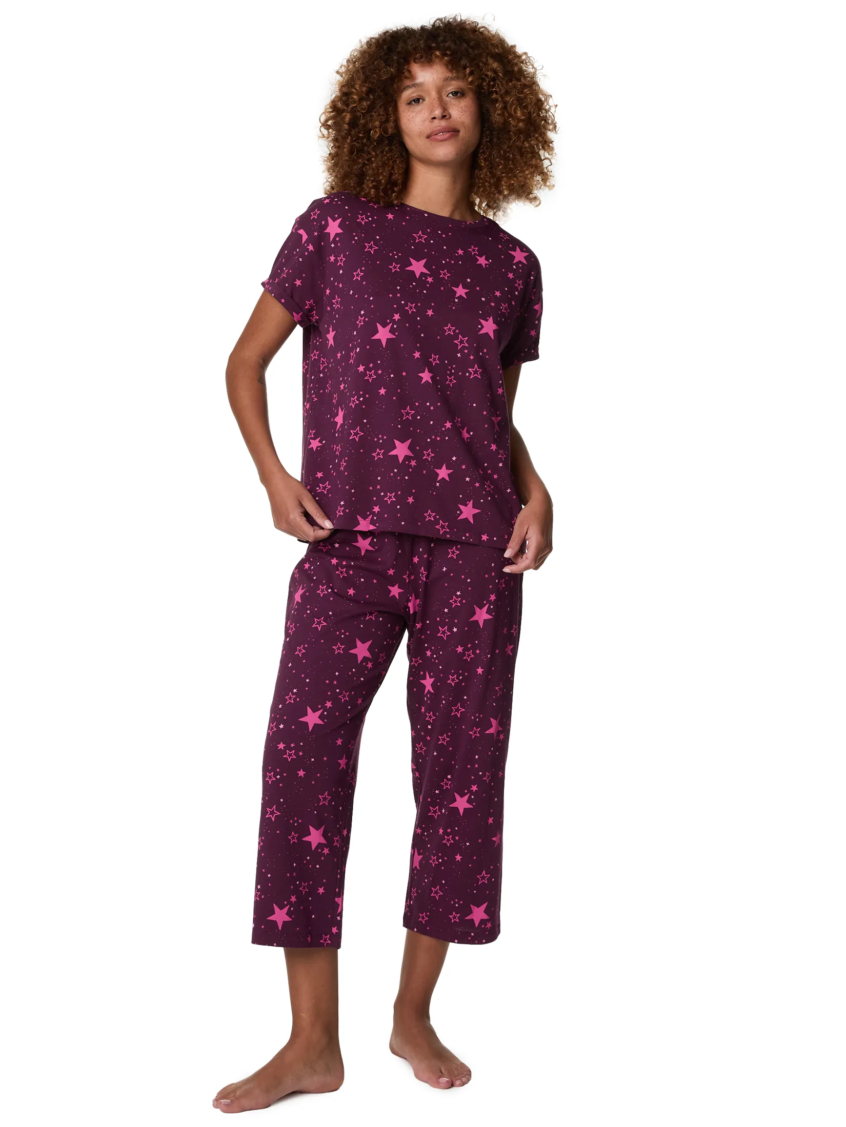 MARKS & SPENCER Women Pyjama Set Pure Cotton Printed Cropped