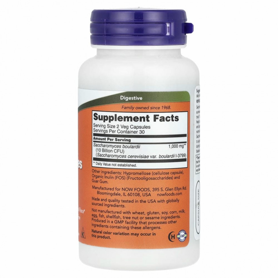 NOW Foods, сахаромицеты Буларди, 60 вегетарианских капсул