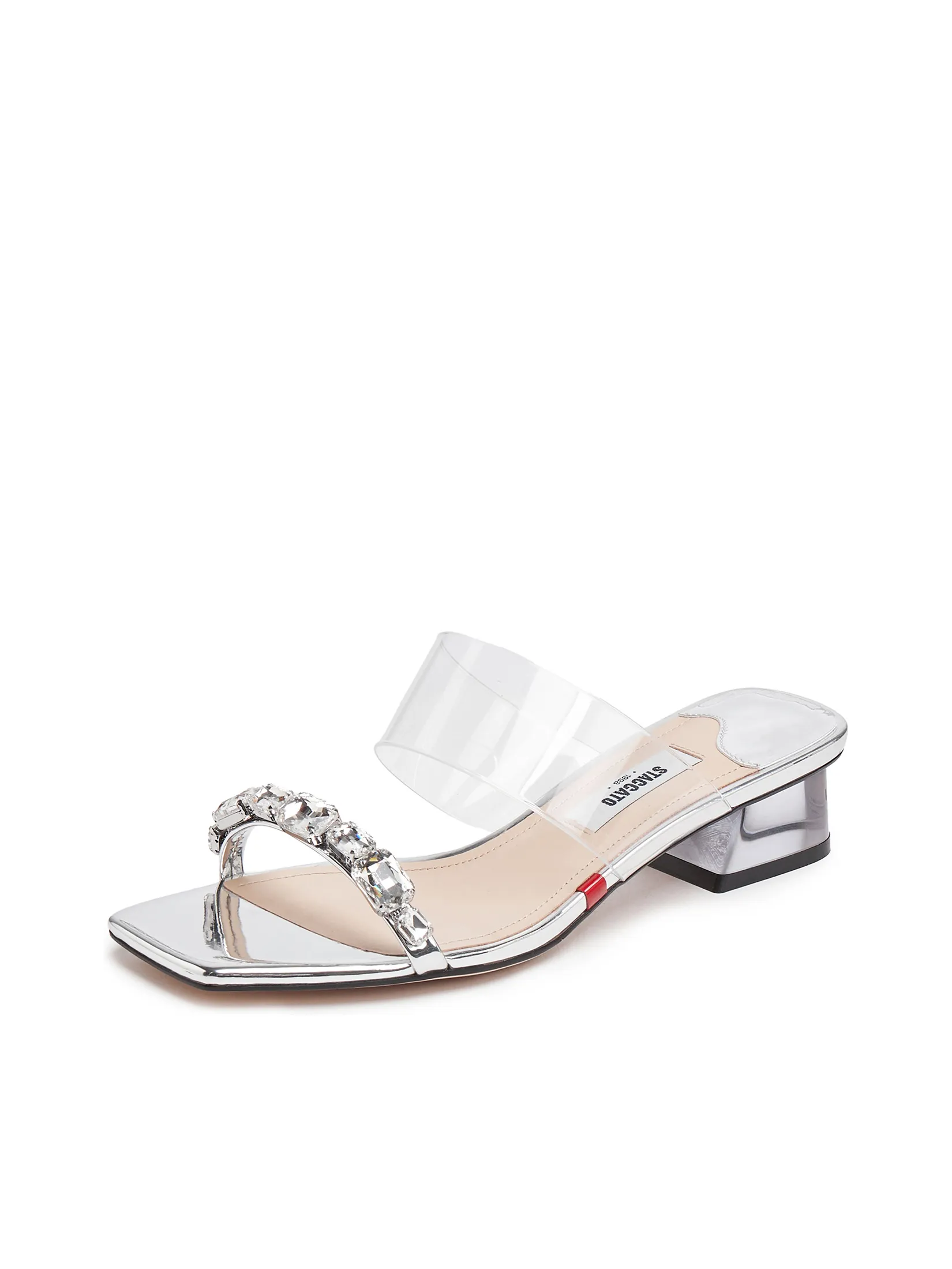 STACCATO Women Heel Slippers Clear Strap With Crystal Detail Silver
