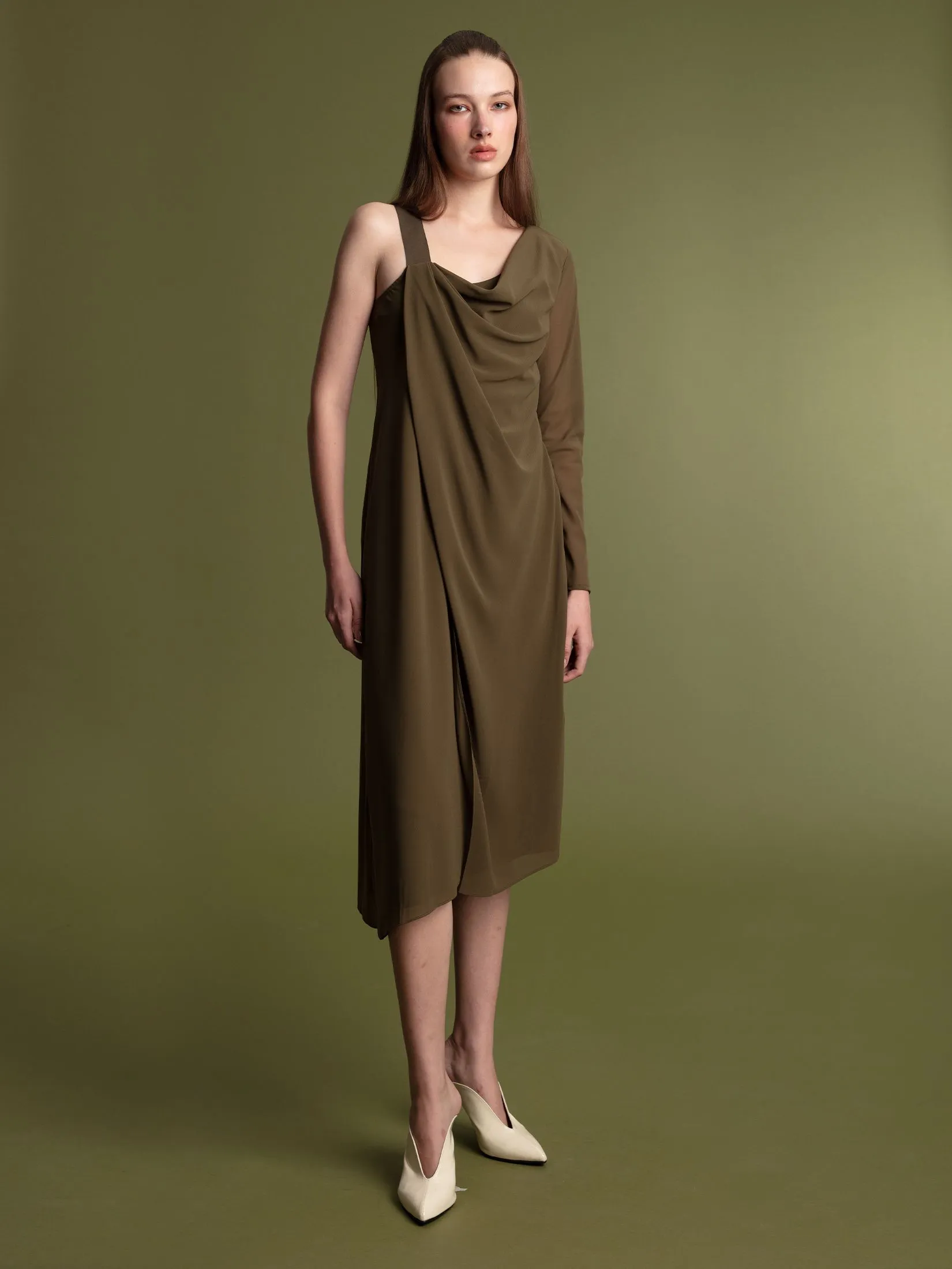 ARCHIVE026 Sheer Asymmetric Dress In Green