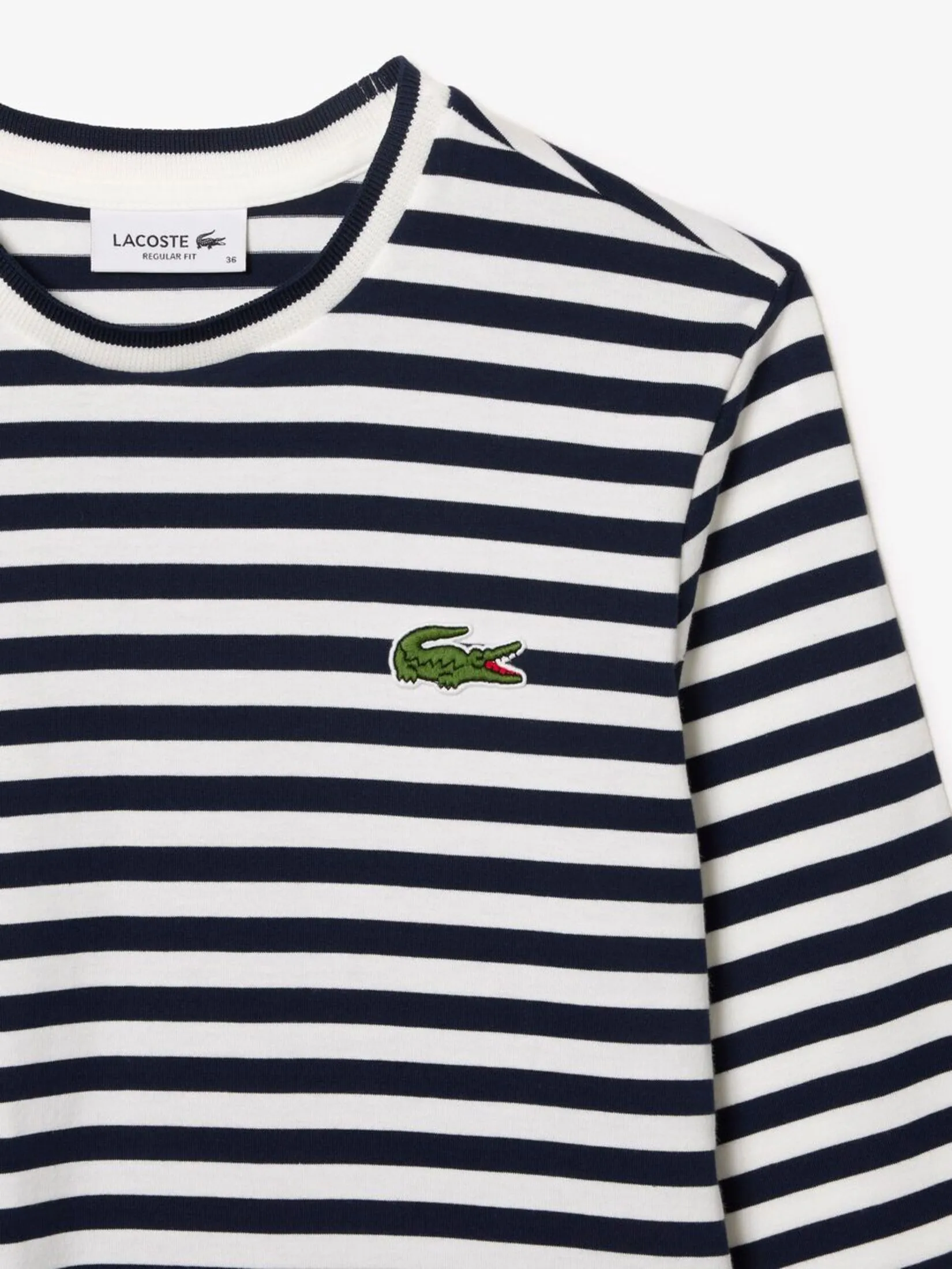 LACOSTE Long Sleeved Striped Cotton T-shirt Blue