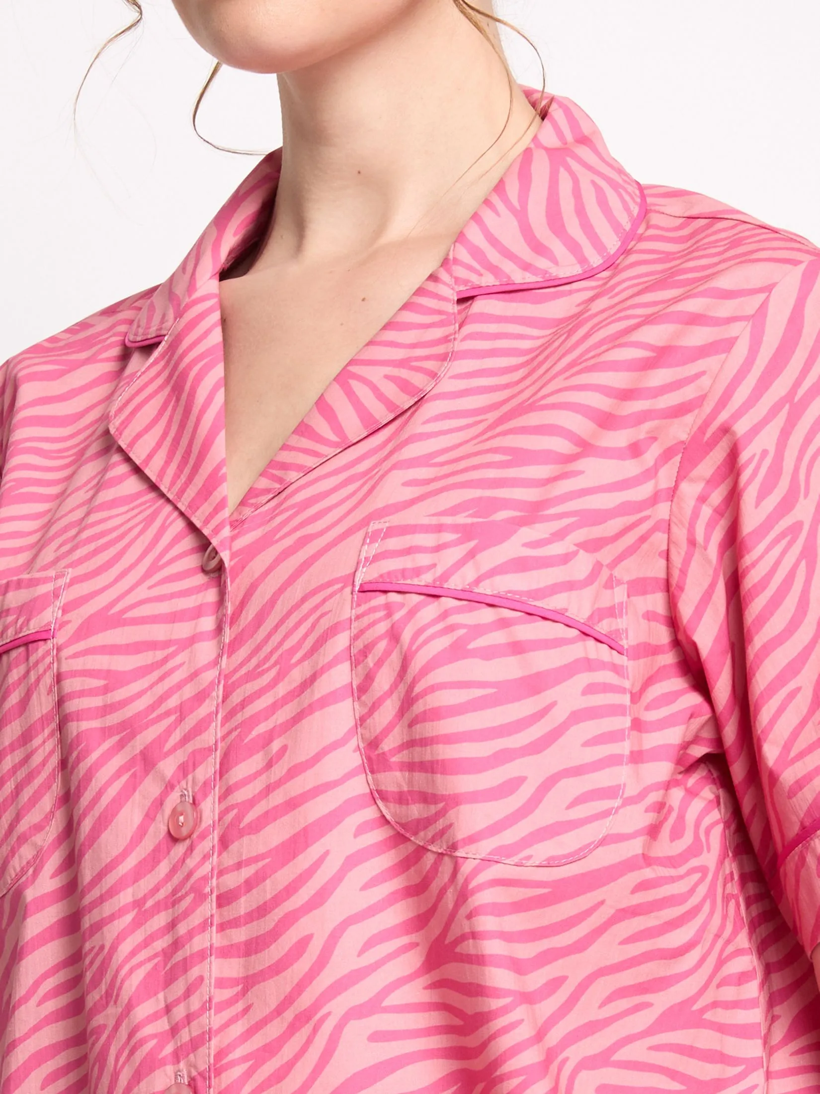 FOF Women Sleepwear Shirt Collar + Pants Linning Pink