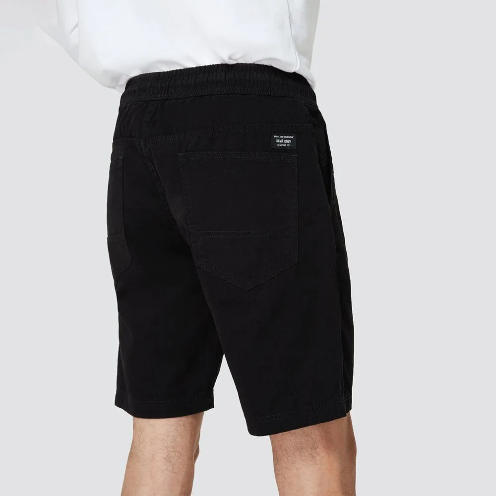 DAVIE JONES BLACK ELASTICATED COTTON SHORT PL0012BK