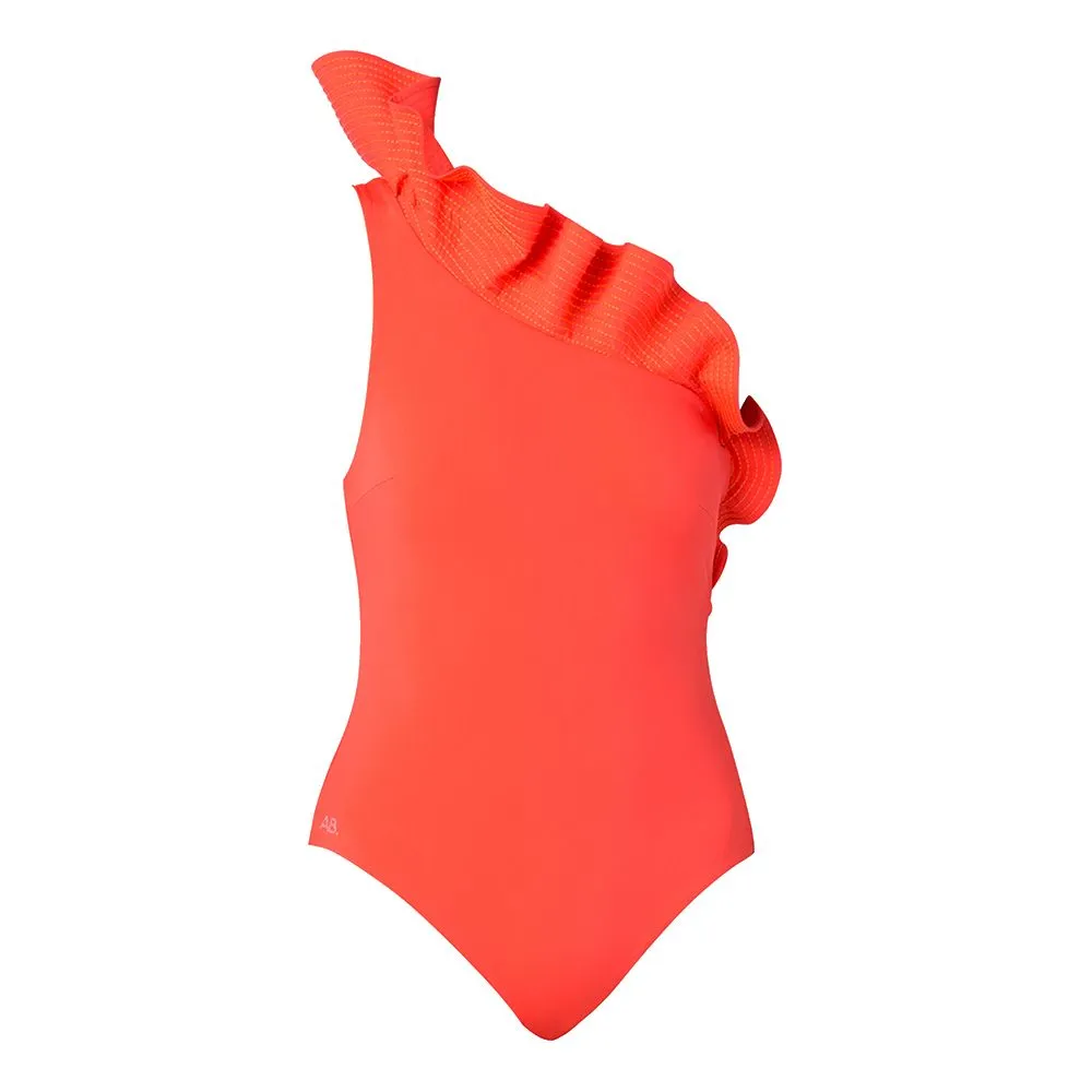 ANGELYS BALEK Orange One Shoulder Ruffle Women Swimsuit