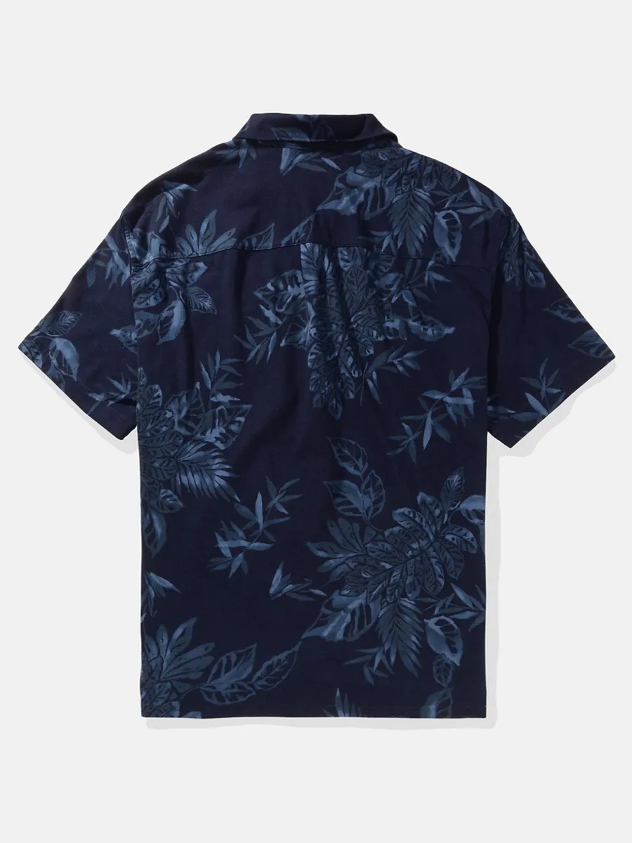 AMERICAN EAGLE MEN K - INTL SS PRINTED CAMP SHIRT 427 SUPER INDIGO