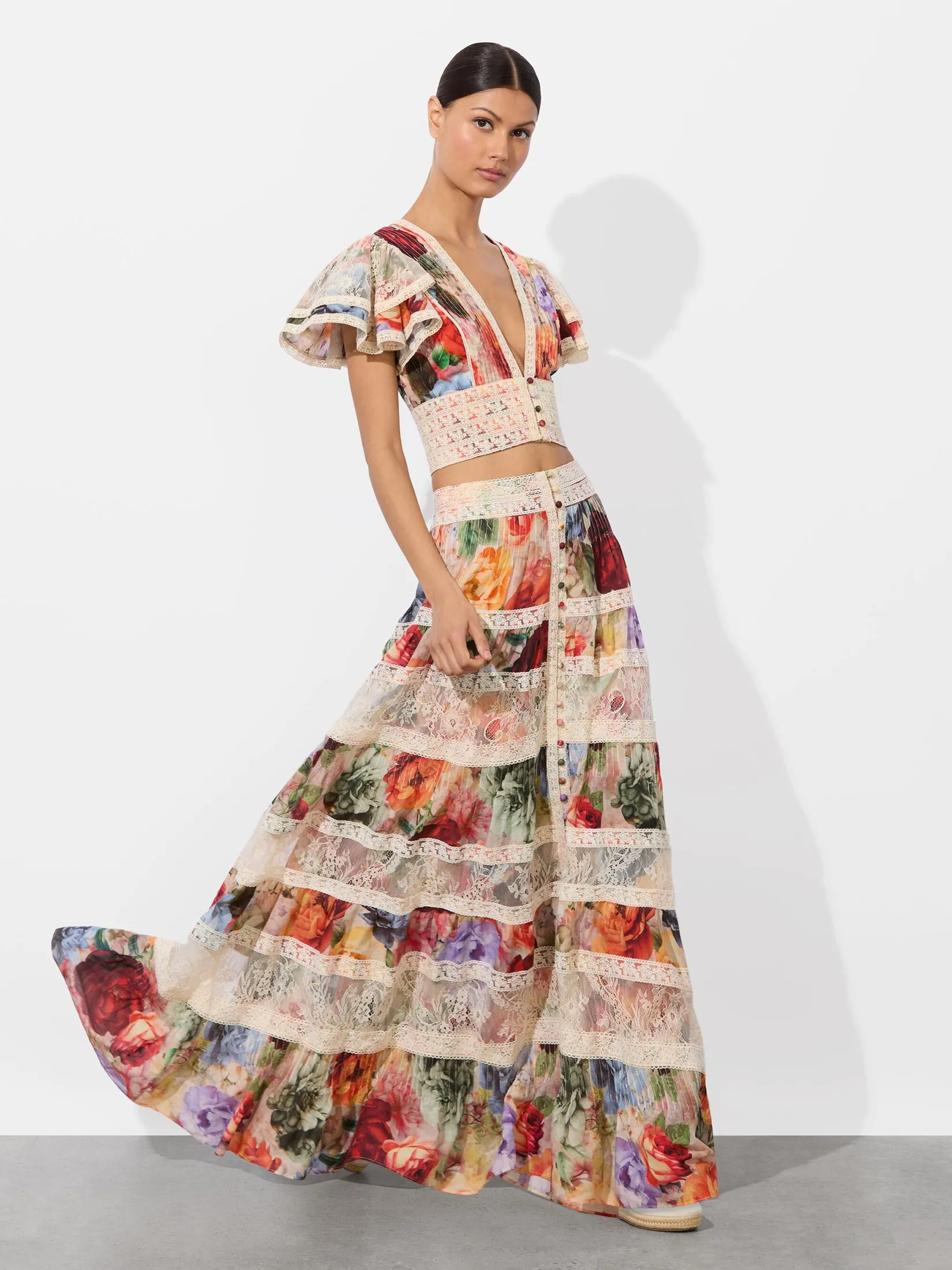 ALICE AND OLIVIA Women Maxi Skirt Adira Tiered Multi-Color