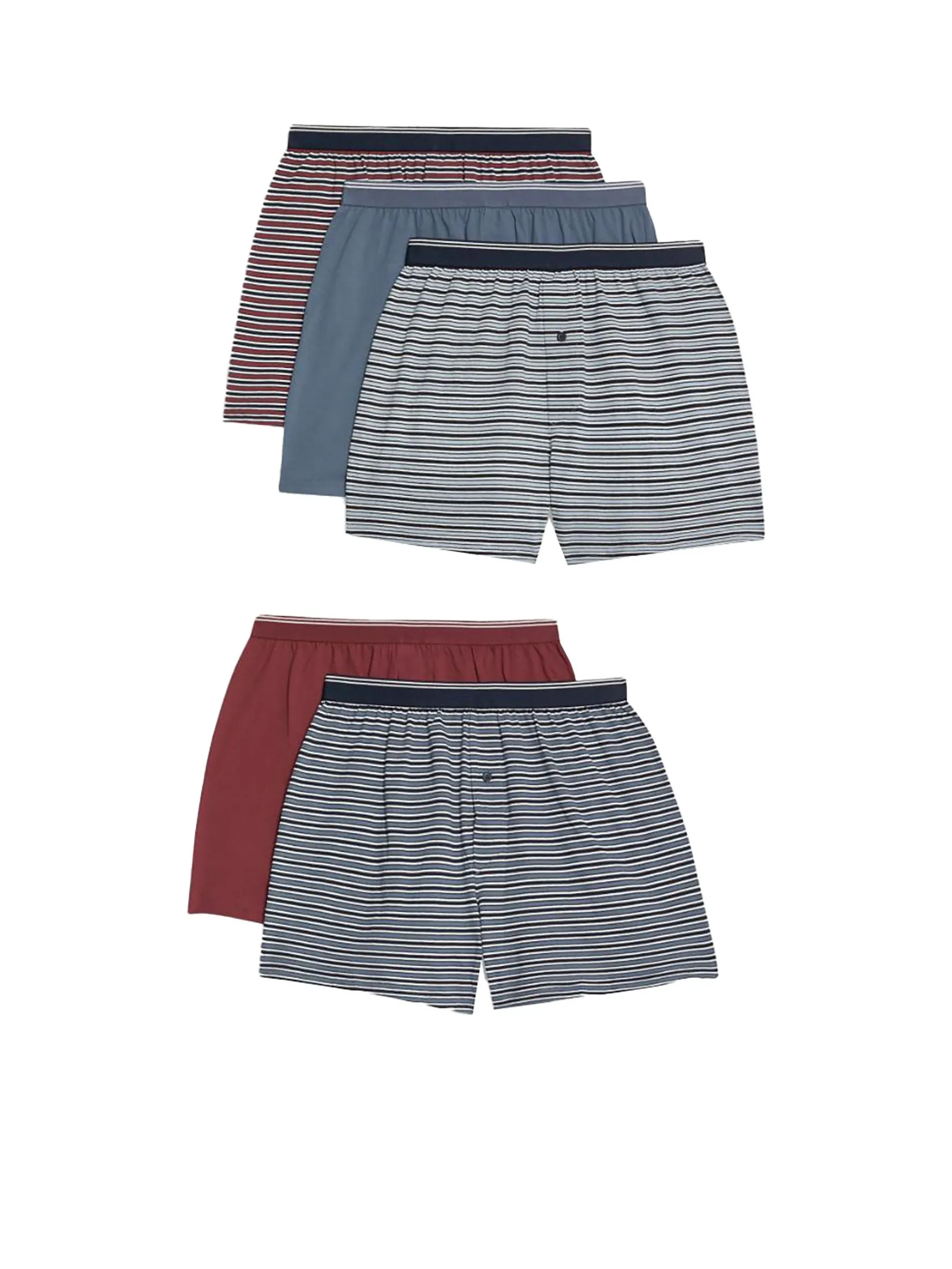 MARKS & SPENCER Men Boxers 5 pk Pure Cotton Cool & Fresh Striped Light Blue Mix