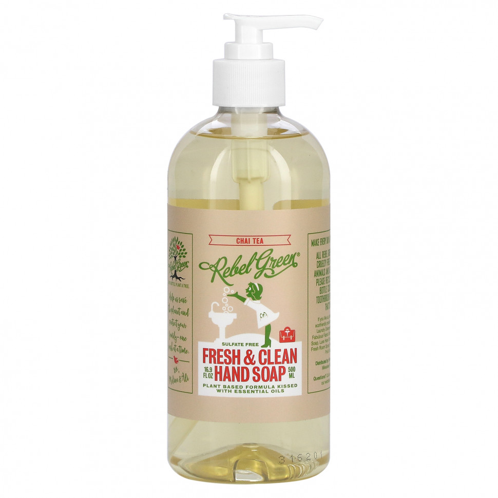 Rebel Green, Fresh & Clean, мыло для рук, чай с чаем, 500 мл (16,9 жидк. Унции)