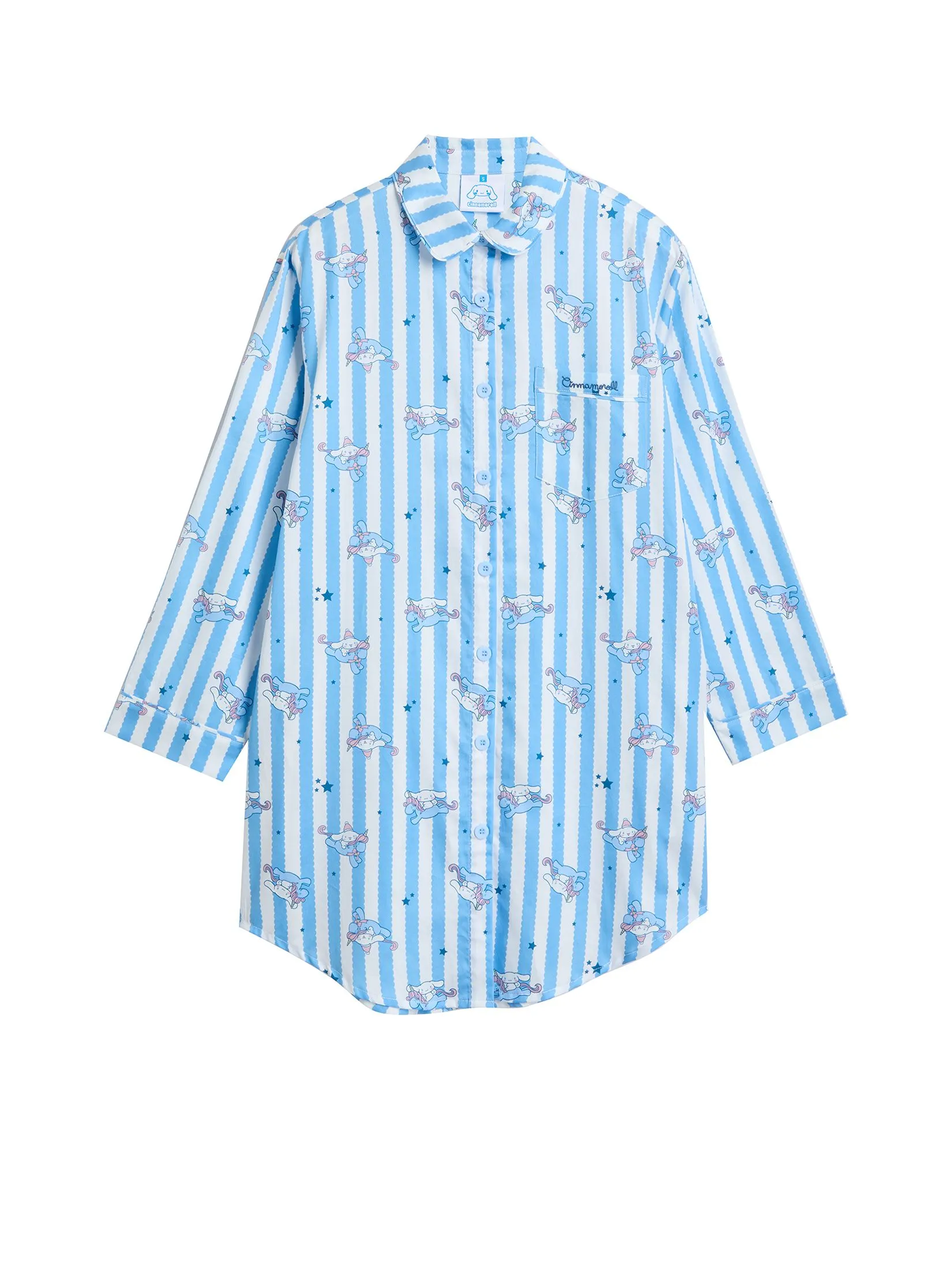 SANRIO Women Pyjamas Dress Long Sleeve Unicorn Cinnamoroll Light Blue