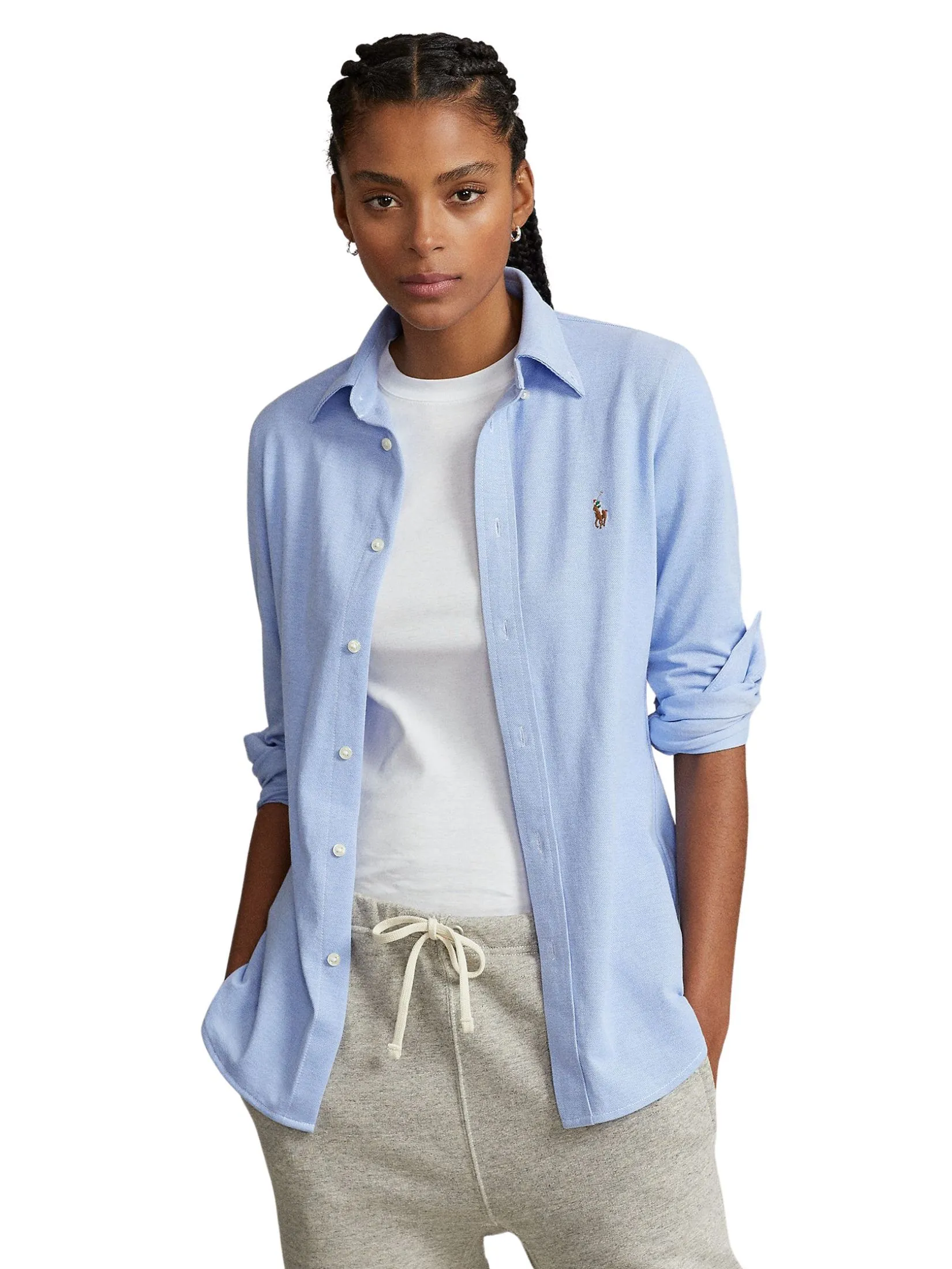 POLO RALPH LAUREN SHIRT-Knit Cotton Oxford Shirt WMPOKNIN6820163 400 BLUE