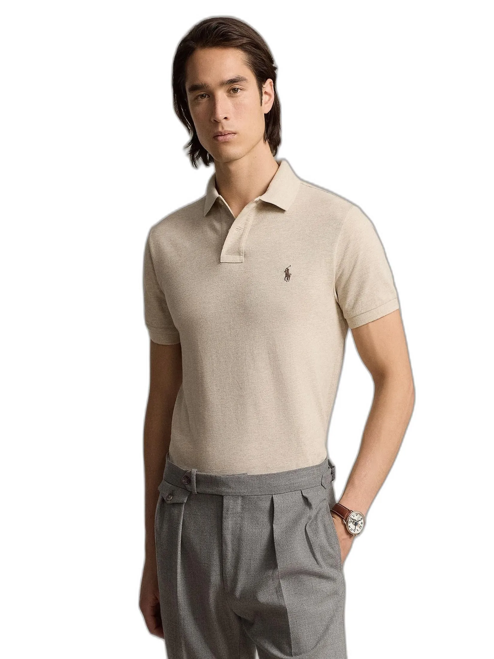 POLO RALPH LAUREN Men Polo-Custom Slim Fit Mesh Polo Shirt MNPOKNI1N822557-Grey