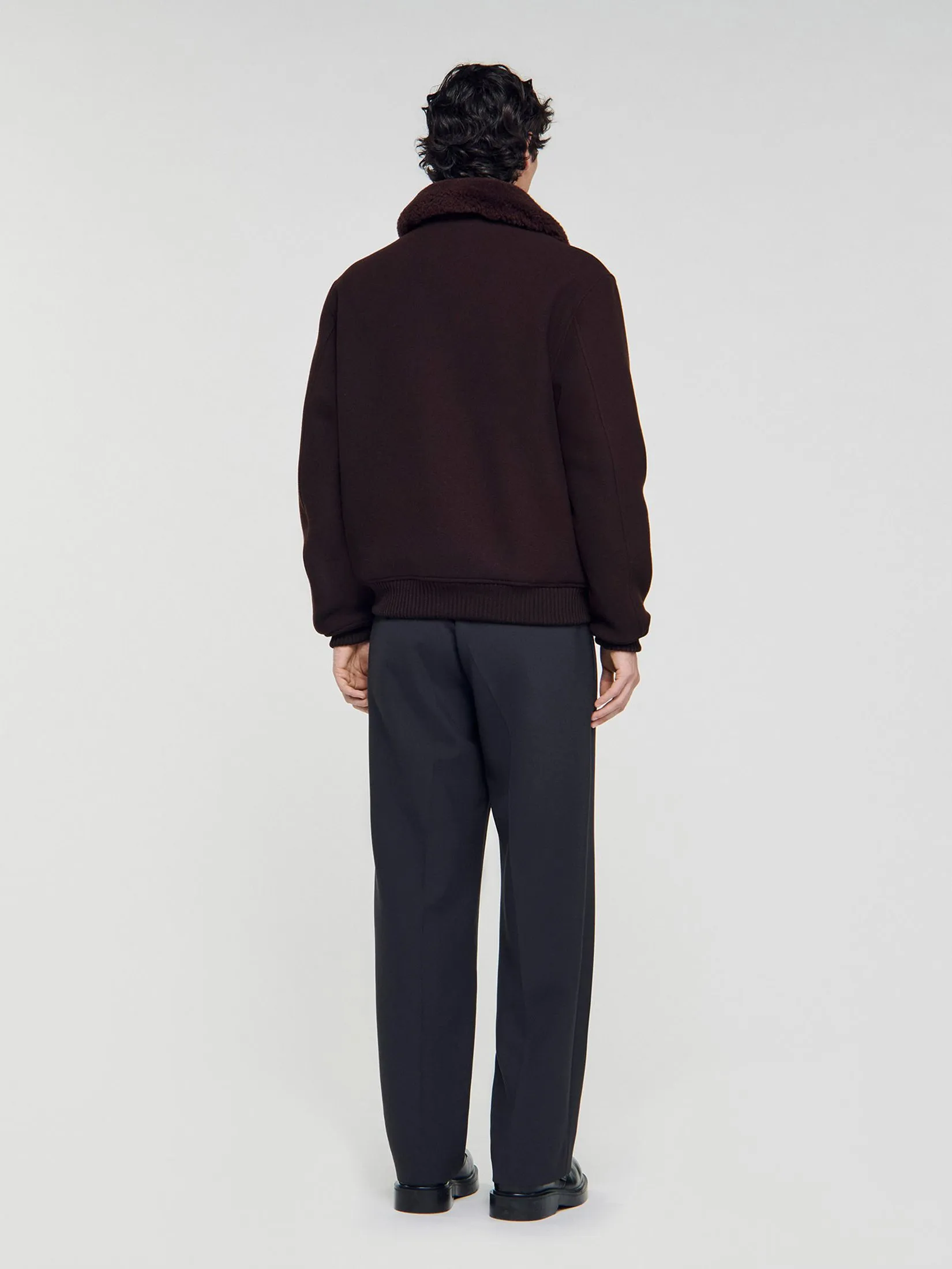 SANDRO Wool Aviator Jacket With Shearling