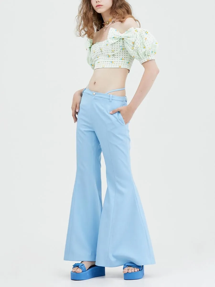 KLOSET (RS23)Tie Waist Bootcut Pants Blue