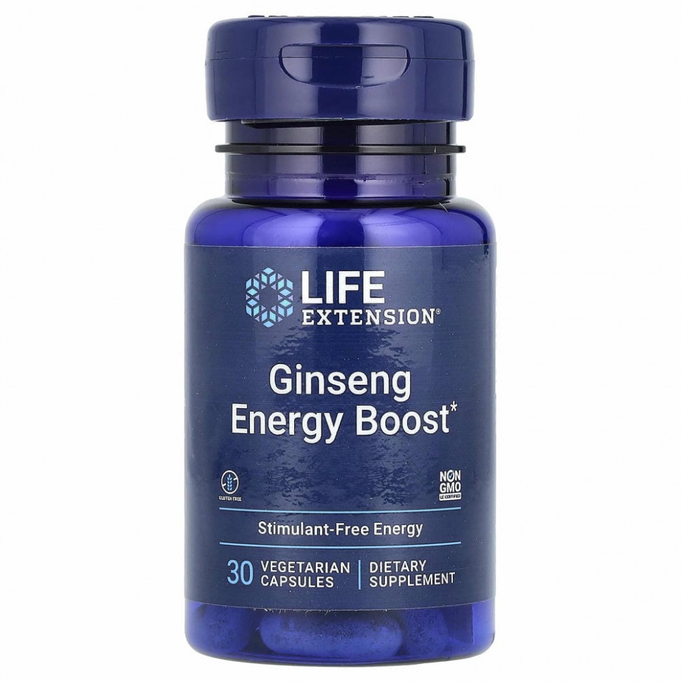 Life Extension, Ginseng Energy Boost, добавка с женьшенем для повышения уровня энергии, 30 вегетарианских капсул