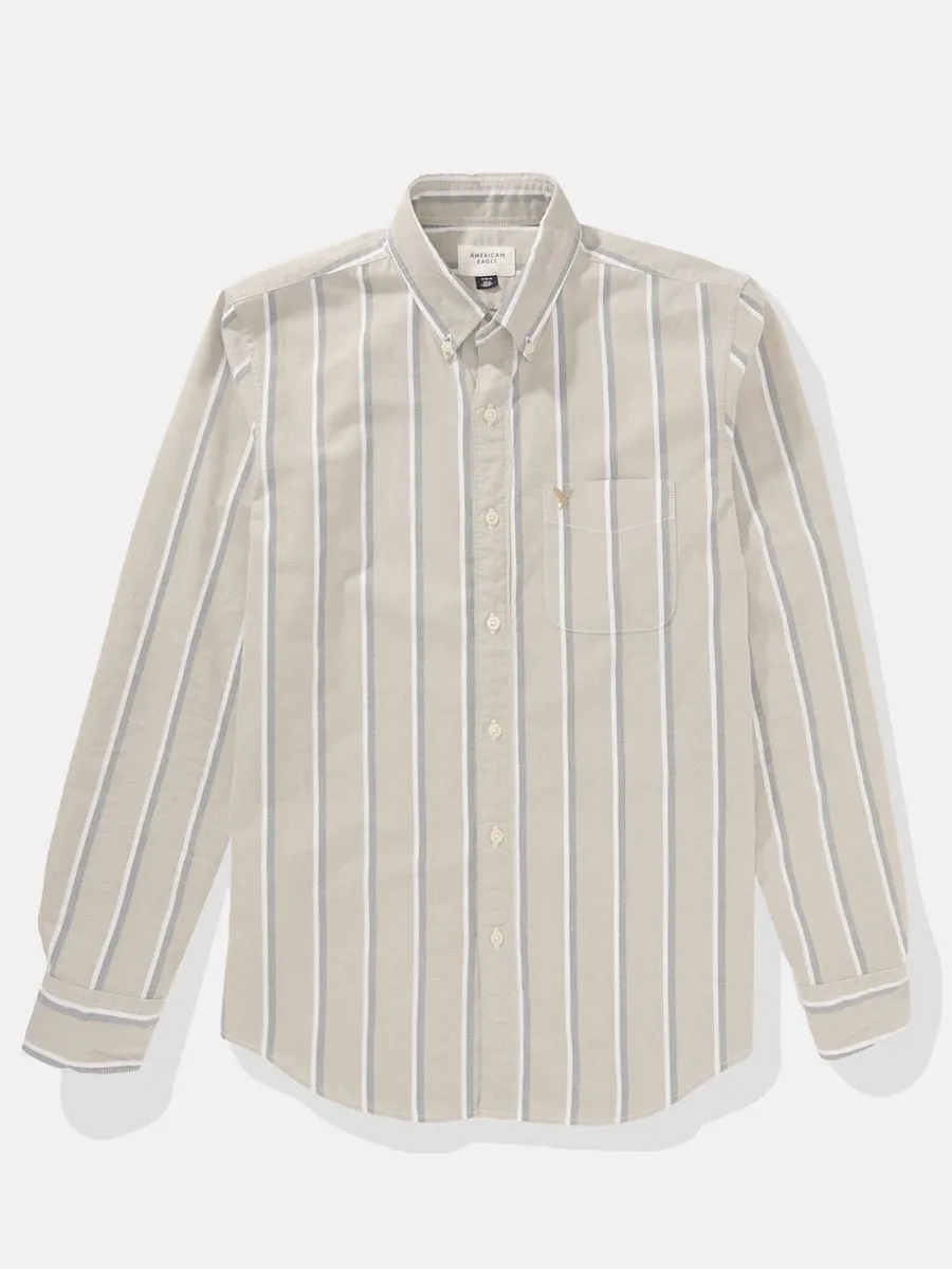 AMERICAN EAGLE MEN INT SF BTD STRIPE OXFORD W EAGLE 204 DUNE KHAKI
