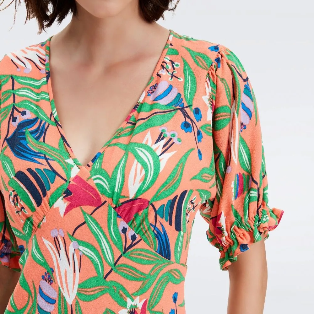 DIANE VON FURSTENBERG DVF ORLA DRESS  FANTASIA FLORAL CORAL REEF