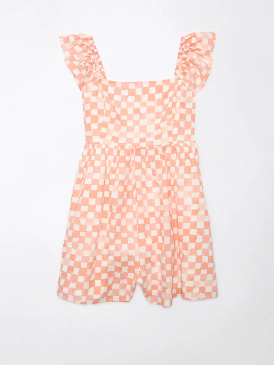AMERICAN EAGLE WOMEN 7918 FLUTTER SLV BABYDOLL ROMPER 823 PEACH